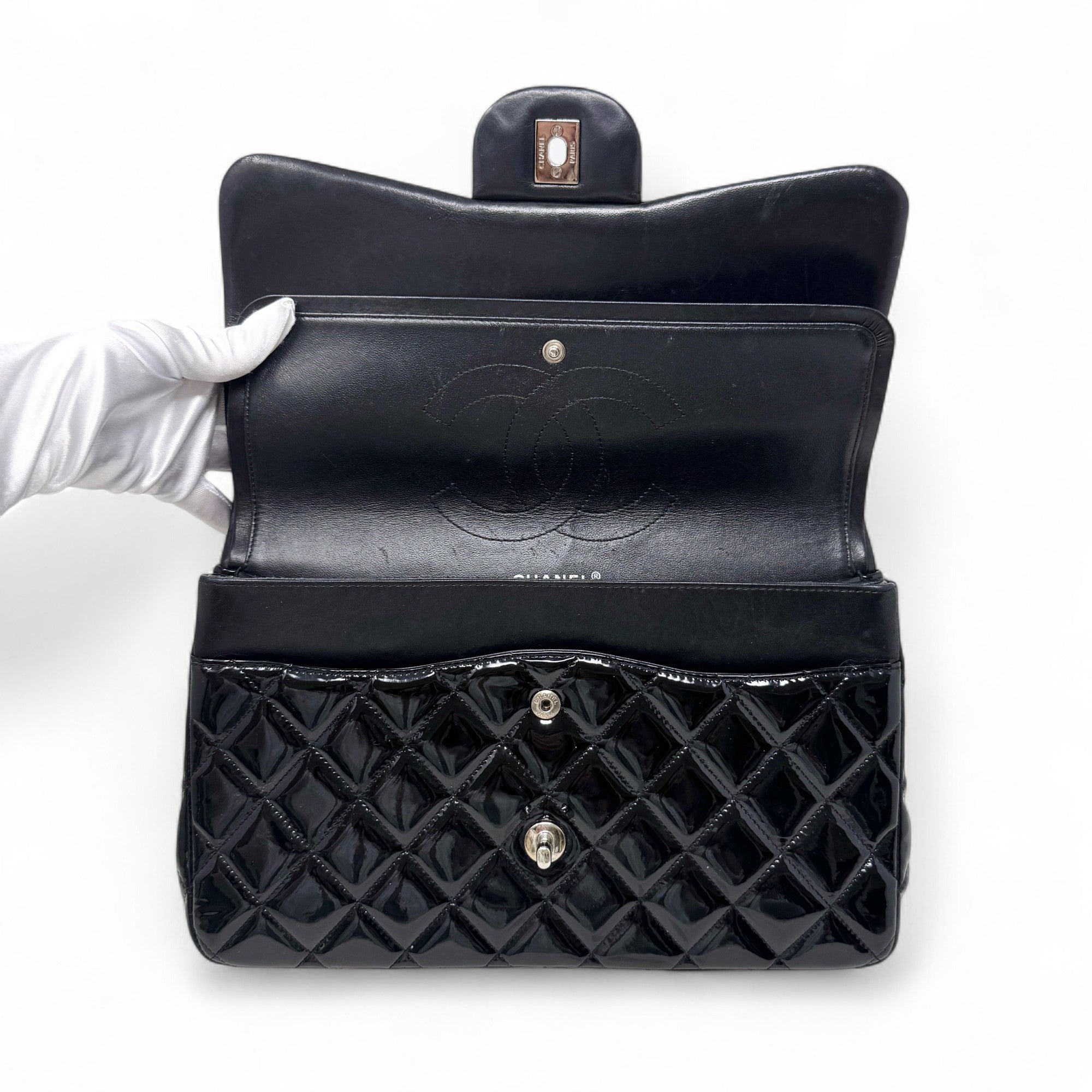 Chanel Black Patent Classic Jumbo Flap