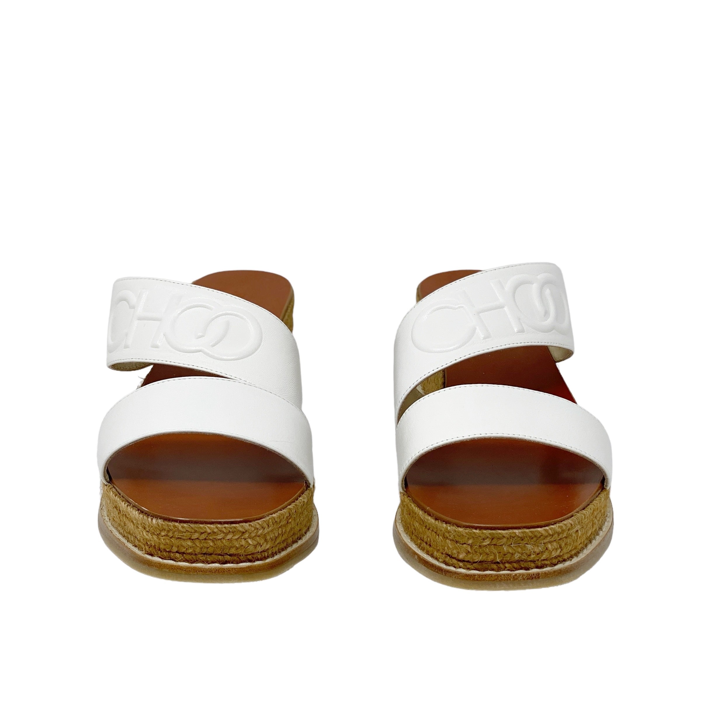 Jimmy Choo White Nappa Wedge Sandals 40.5