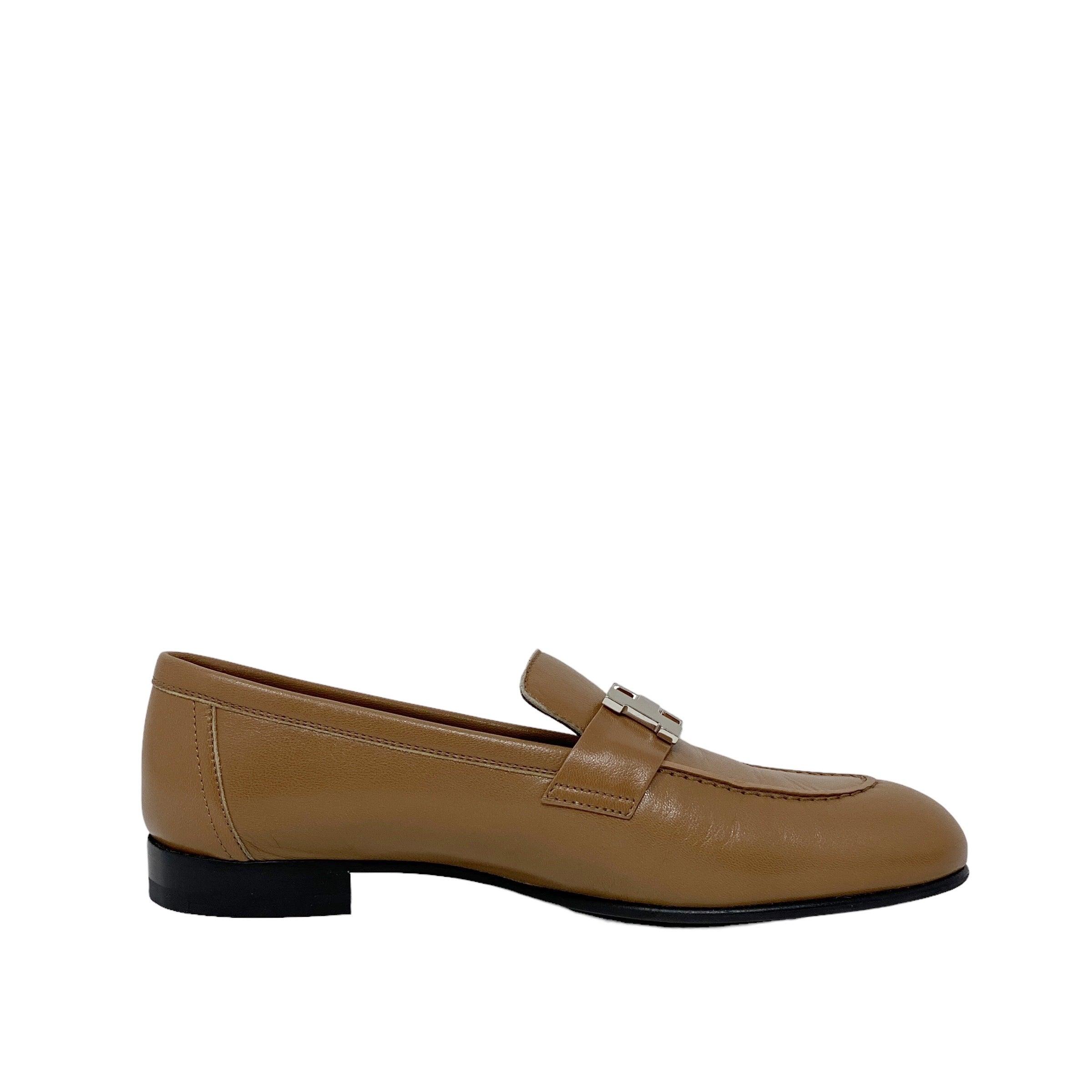 Hermes Marron Havane Chèvre Paris Loafers 35