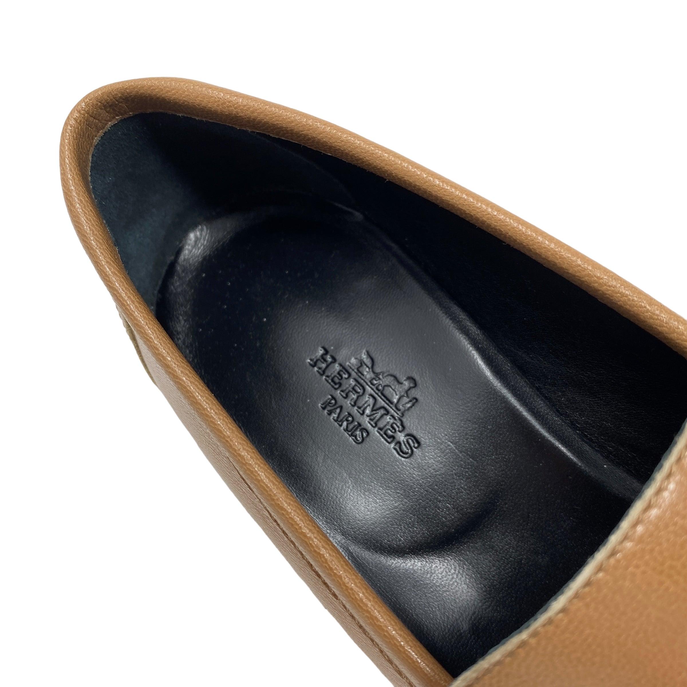 Hermes Marron Havane Chèvre Paris Loafers 35