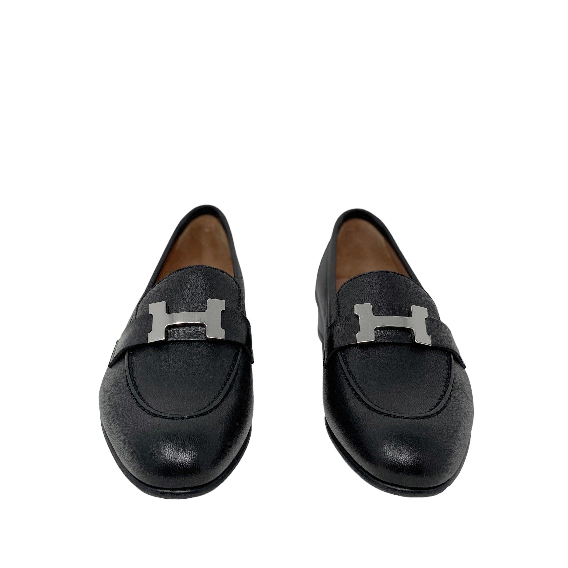 Hermes Black Chèvre Paris Loafers 35