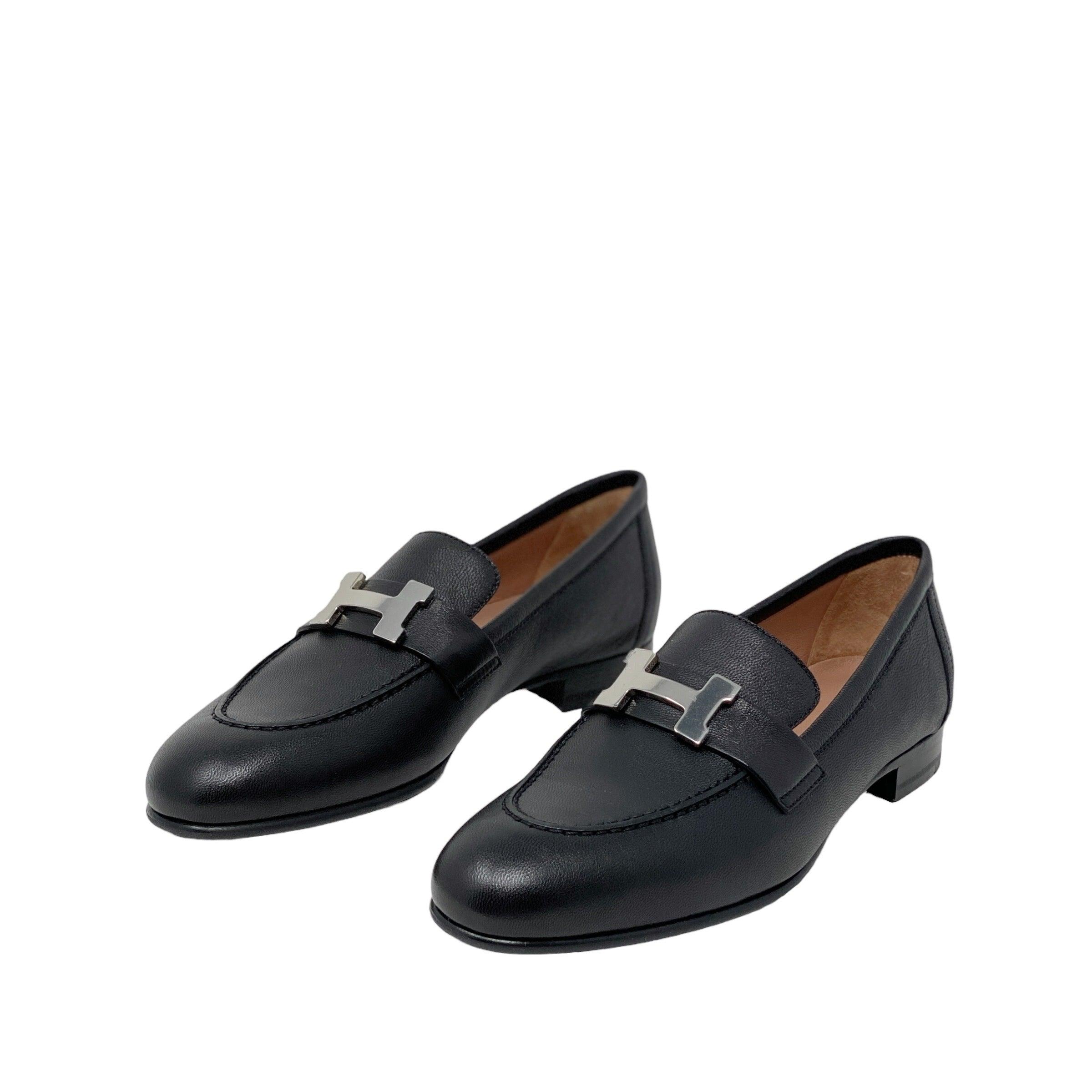 Hermes Black Chèvre Paris Loafers 35