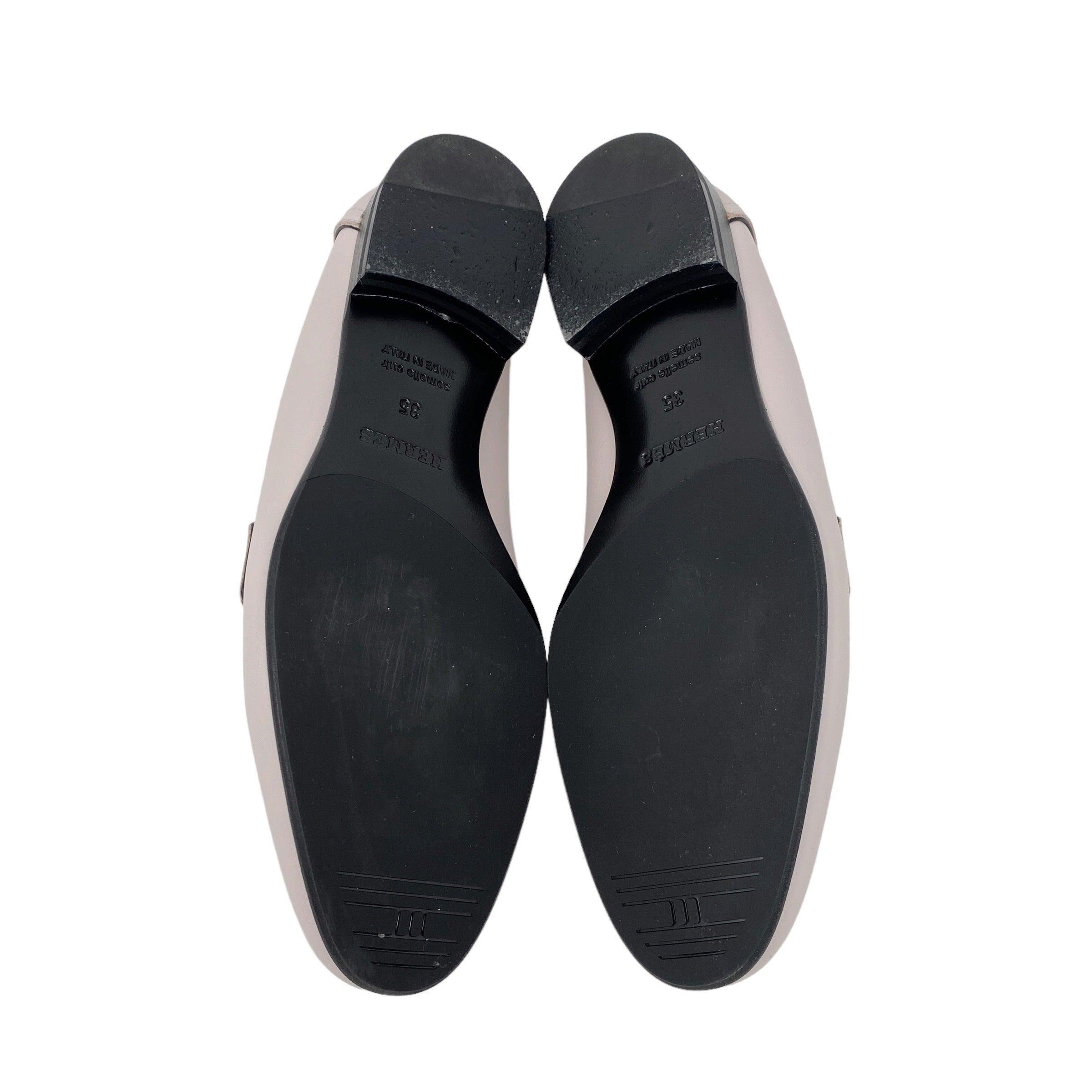 Hermes Rose Petale Calfskin Paris Loafers 35