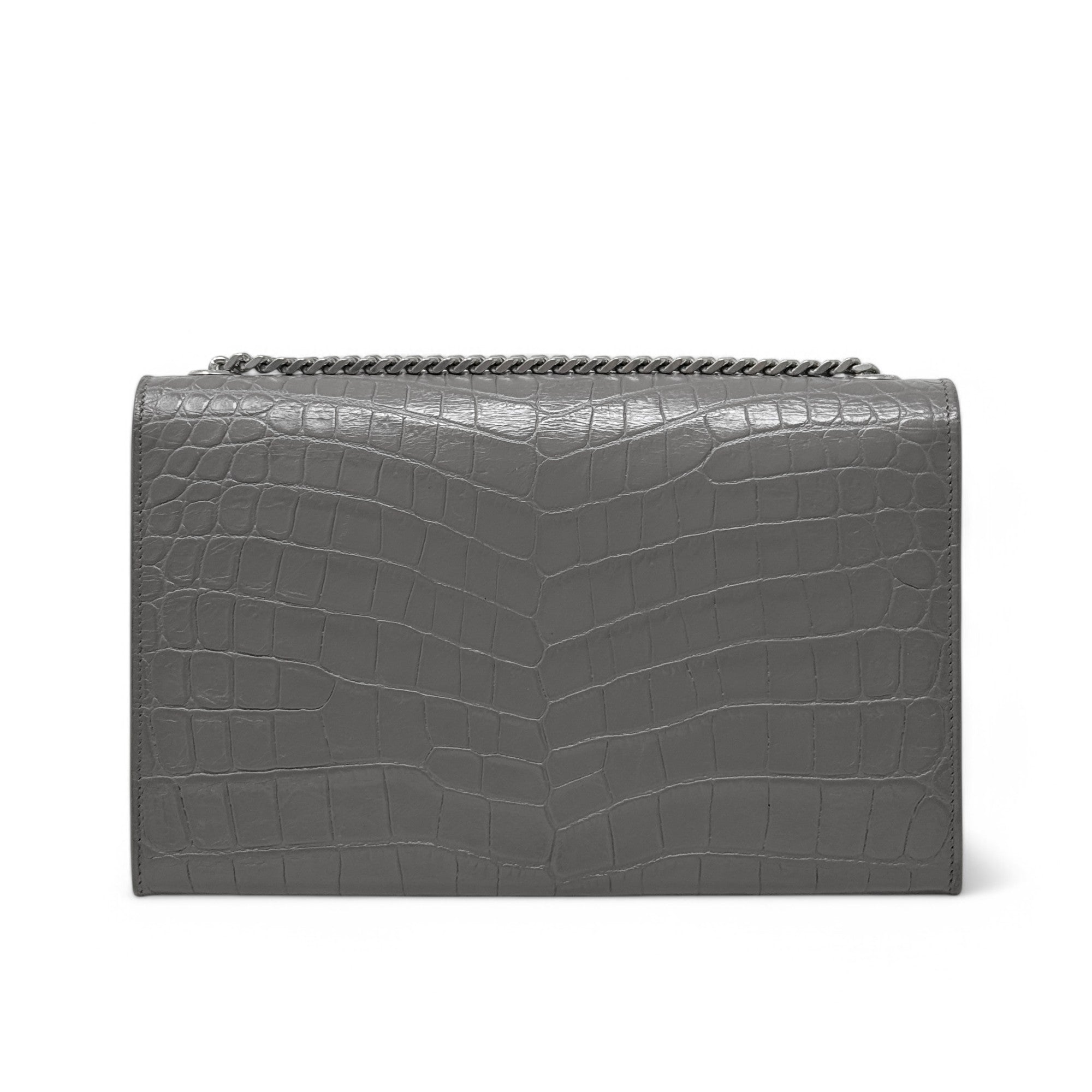 Saint Laurent Grey Croc Medium Kate Tassel Bag