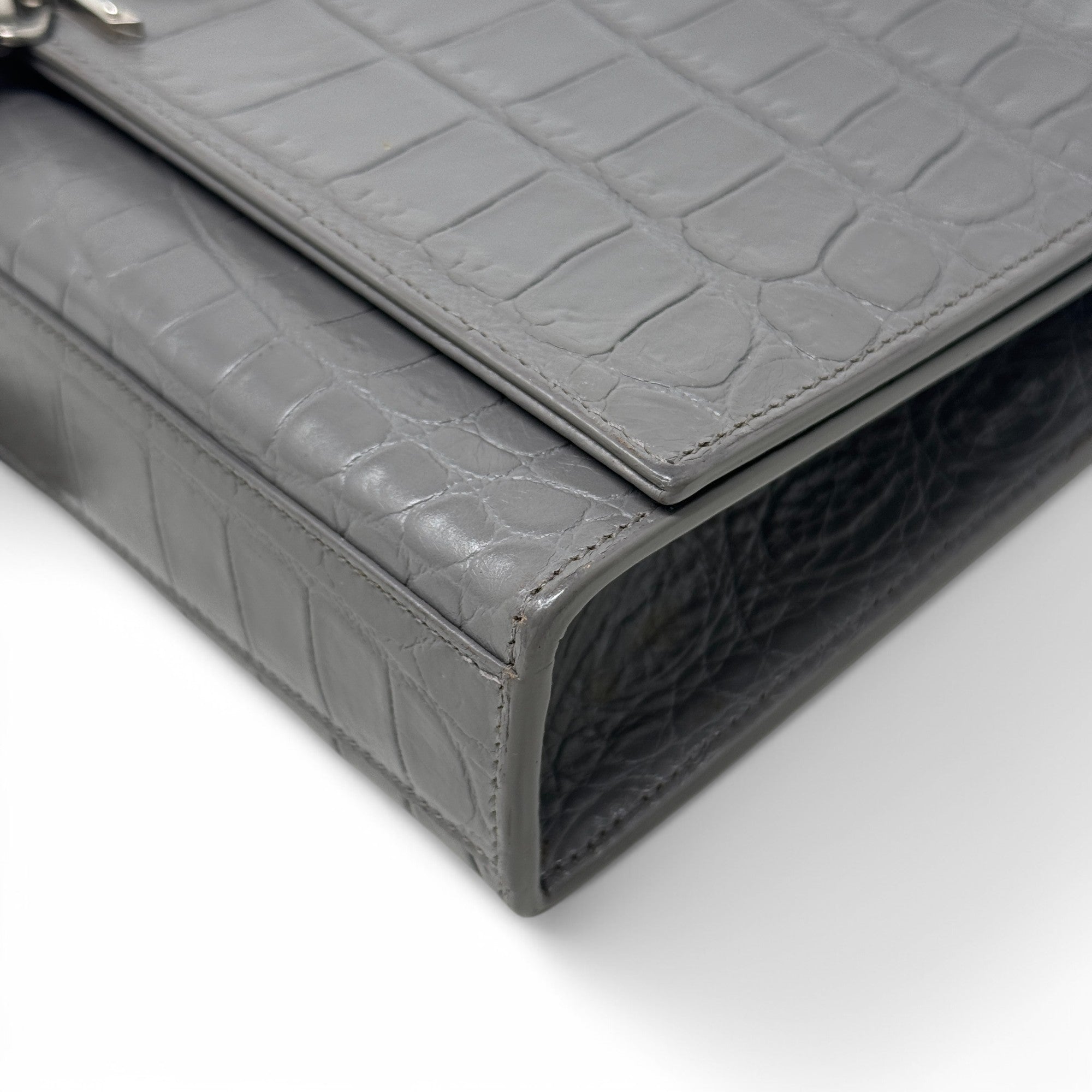 Saint Laurent Grey Croc Medium Kate Tassel Bag