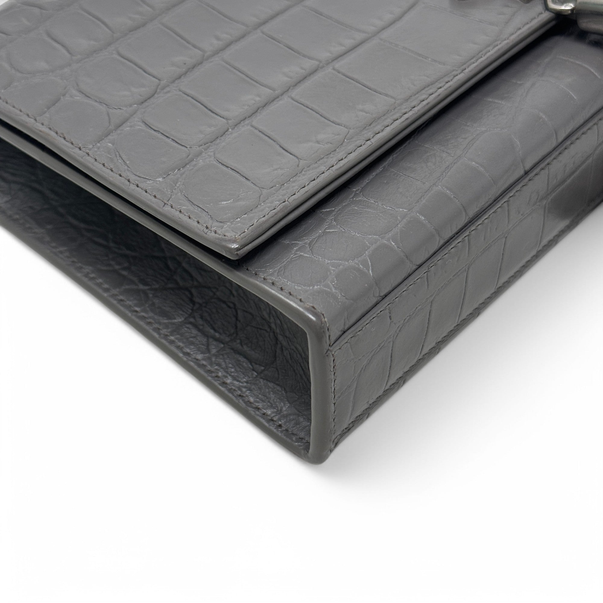 Saint Laurent Grey Croc Medium Kate Tassel Bag