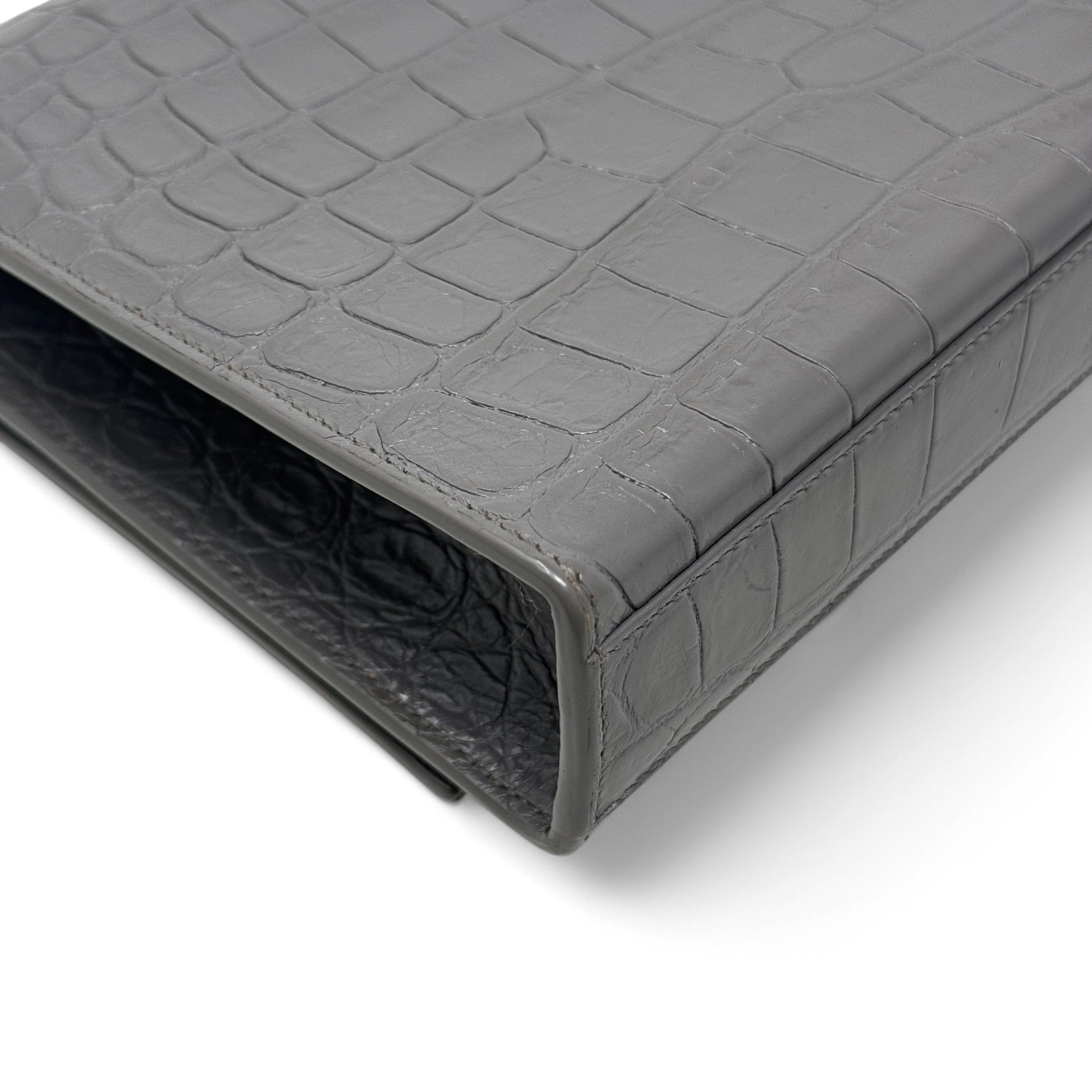 Saint Laurent Grey Croc Medium Kate Tassel Bag
