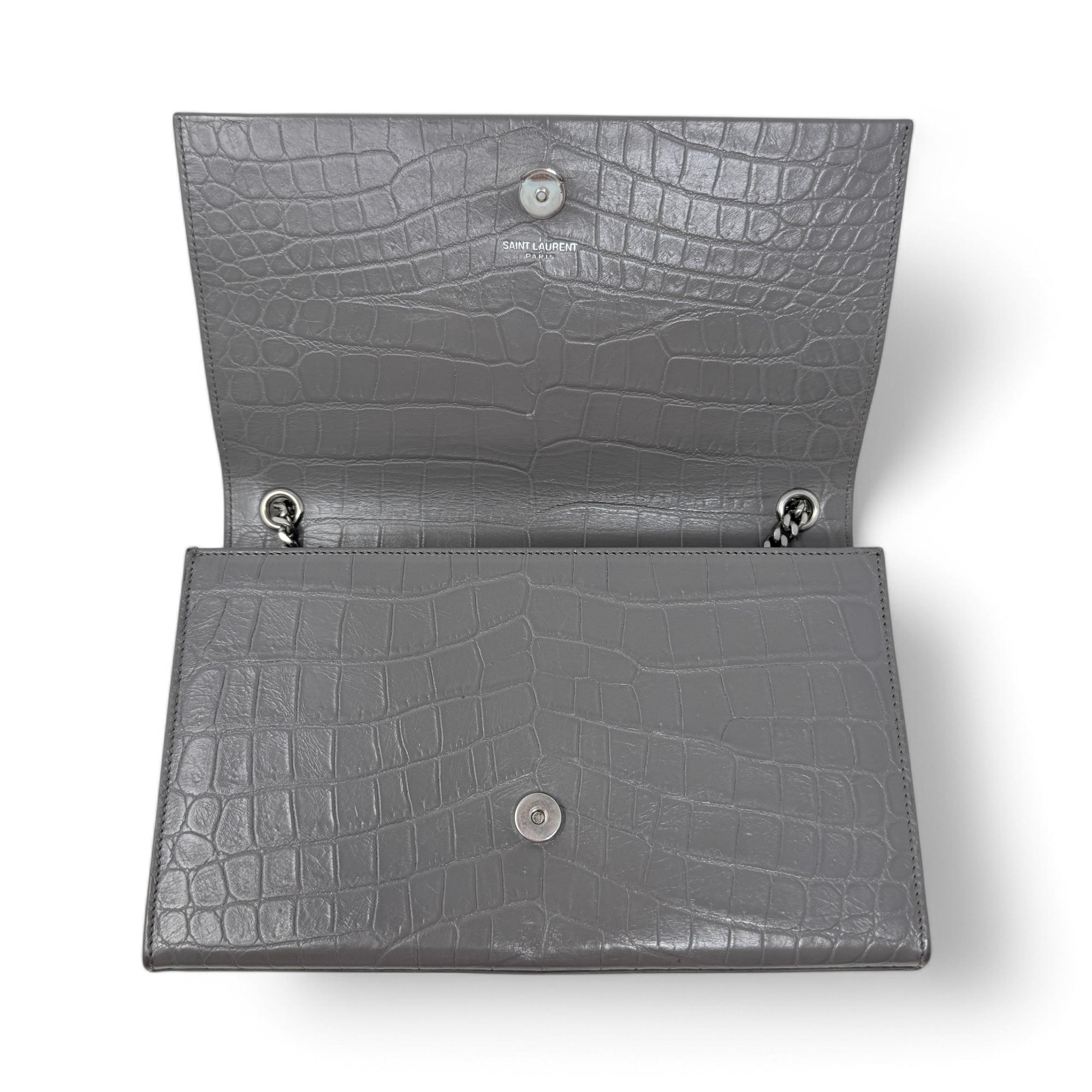 Saint Laurent Grey Croc Medium Kate Tassel Bag