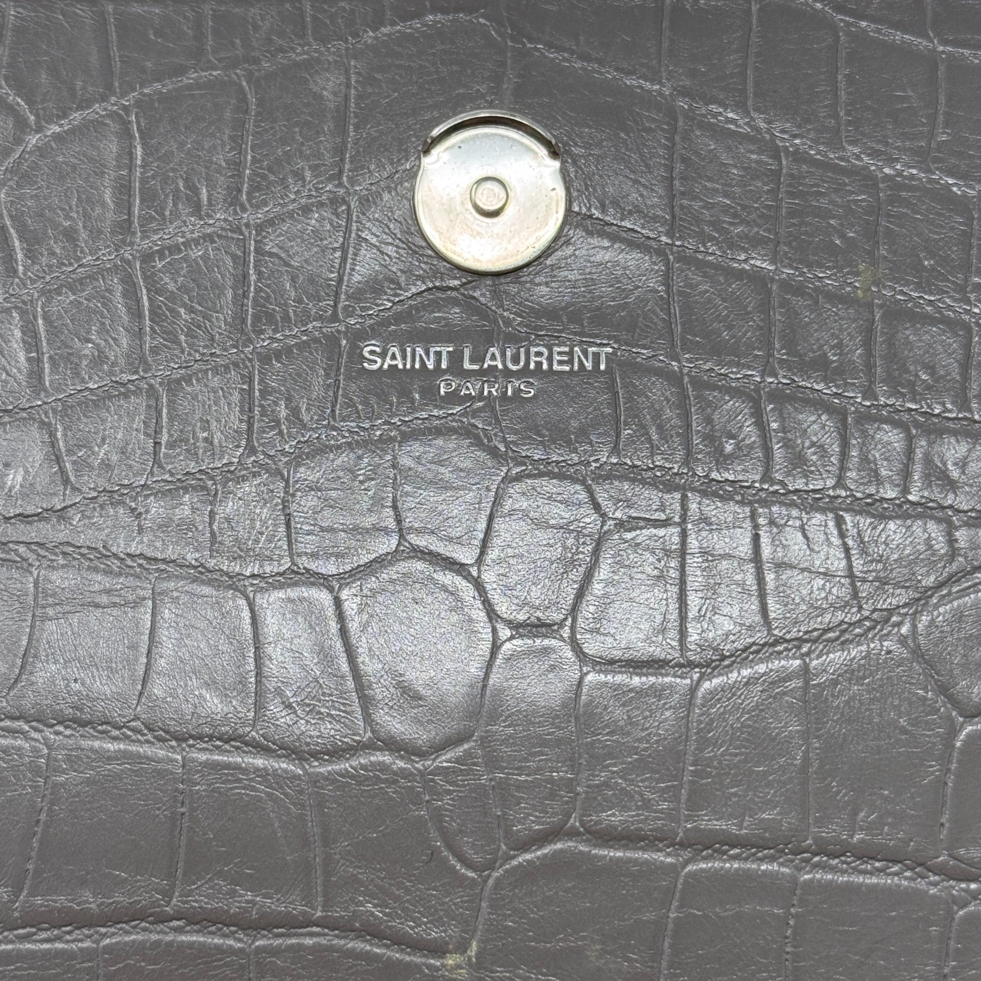 Saint Laurent Grey Croc Medium Kate Tassel Bag