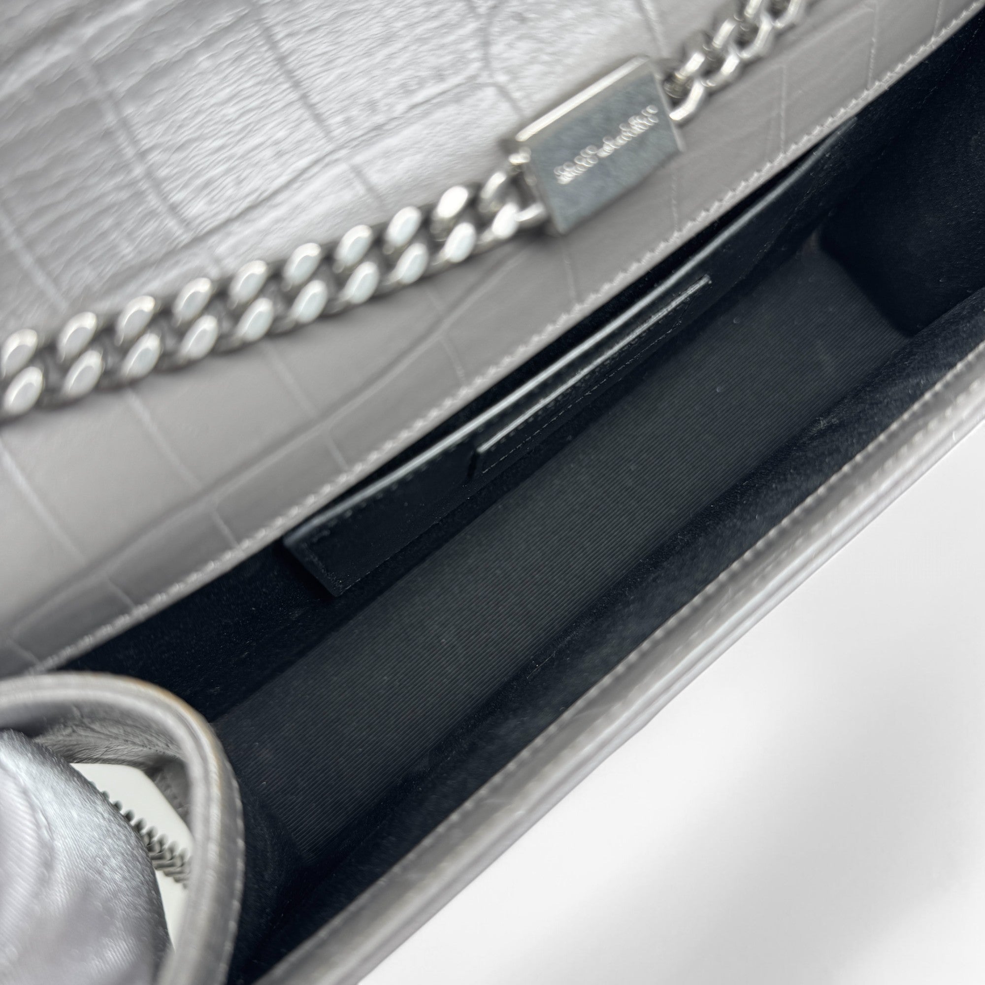 Saint Laurent Grey Croc Medium Kate Tassel Bag