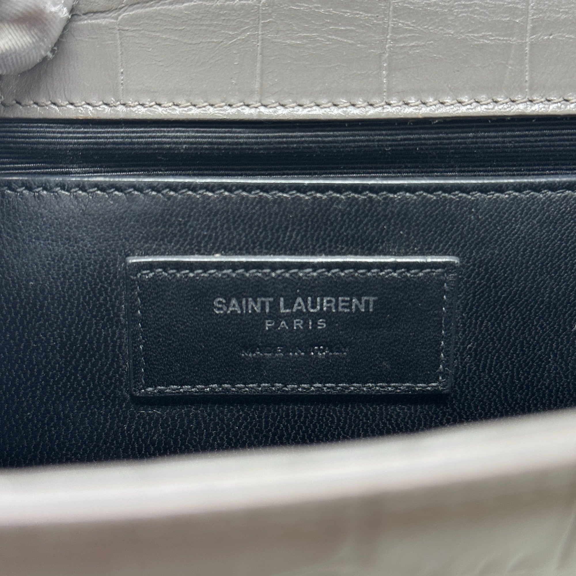 Saint Laurent Grey Croc Medium Kate Tassel Bag