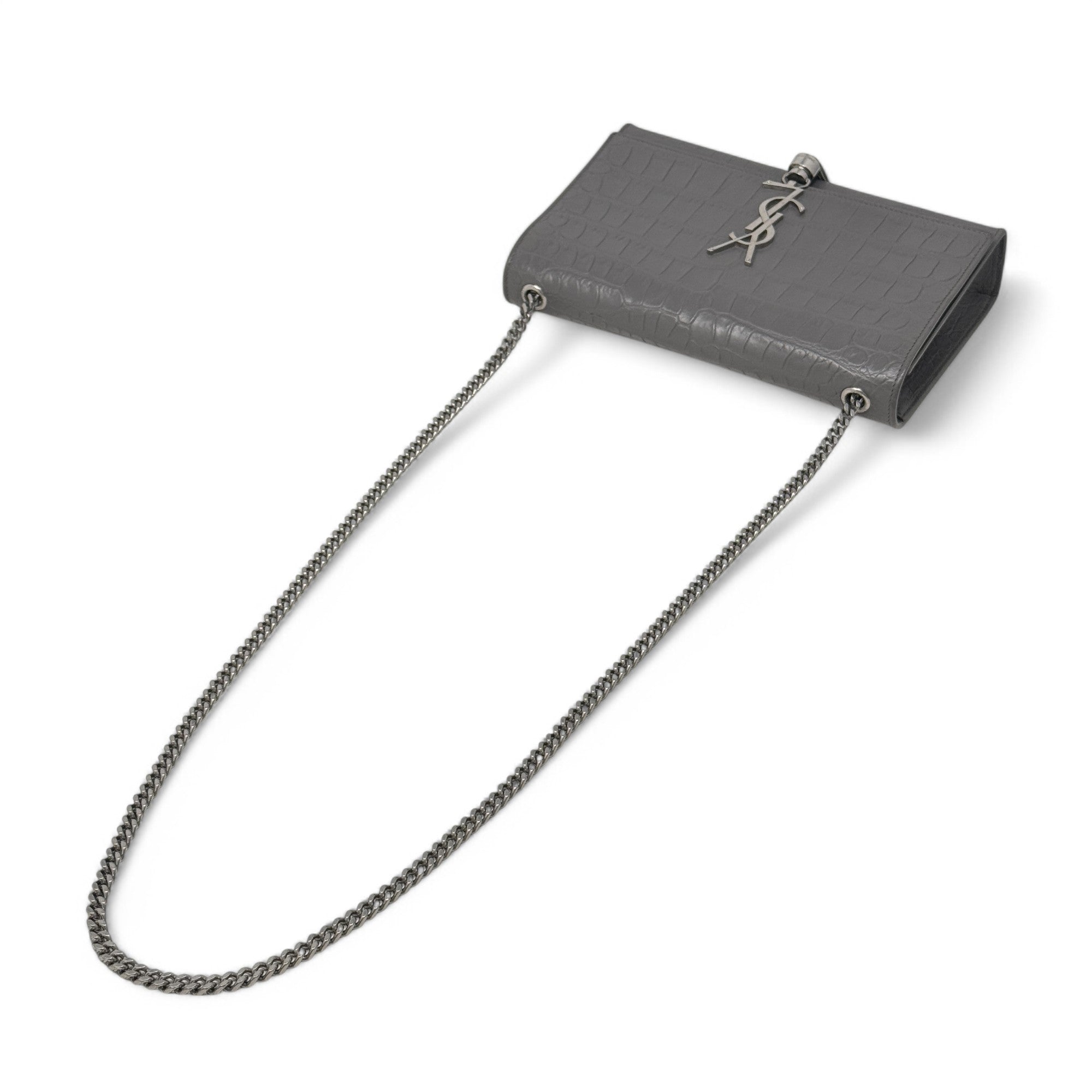 Saint Laurent Grey Croc Medium Kate Tassel Bag