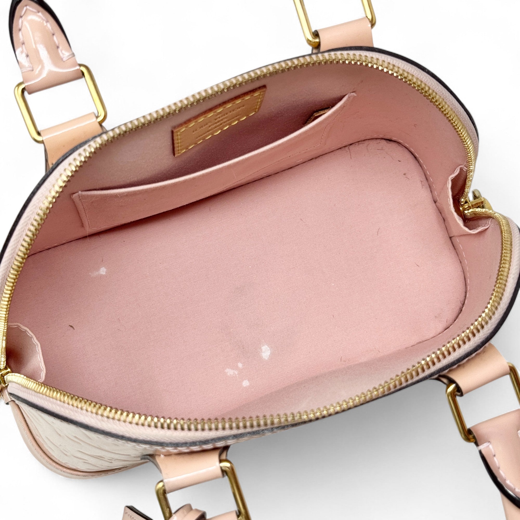 Louis Vuitton Pink Patent Monogram Vernis Alma BB