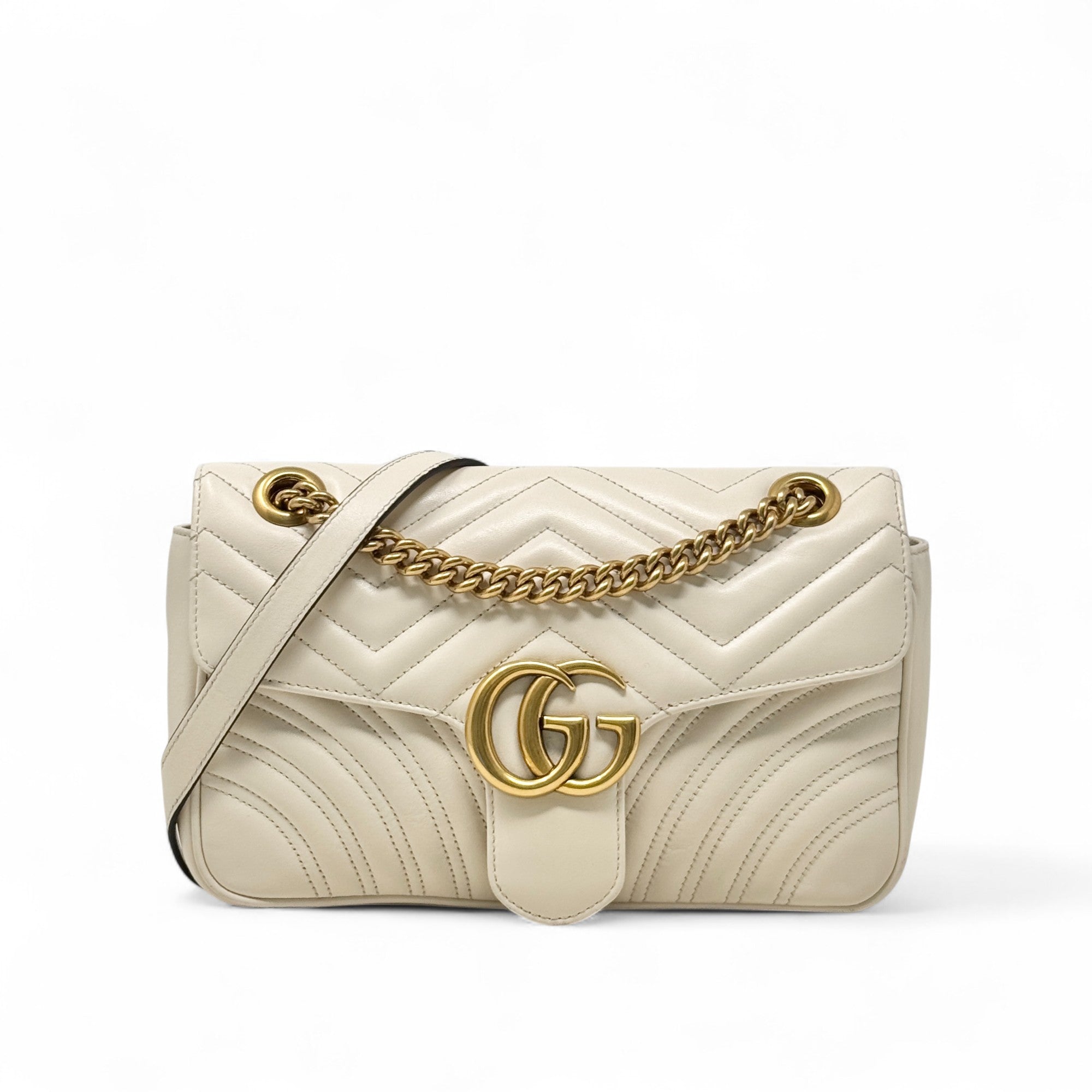 Gucci White Small GG Marmont Shoulder Bag