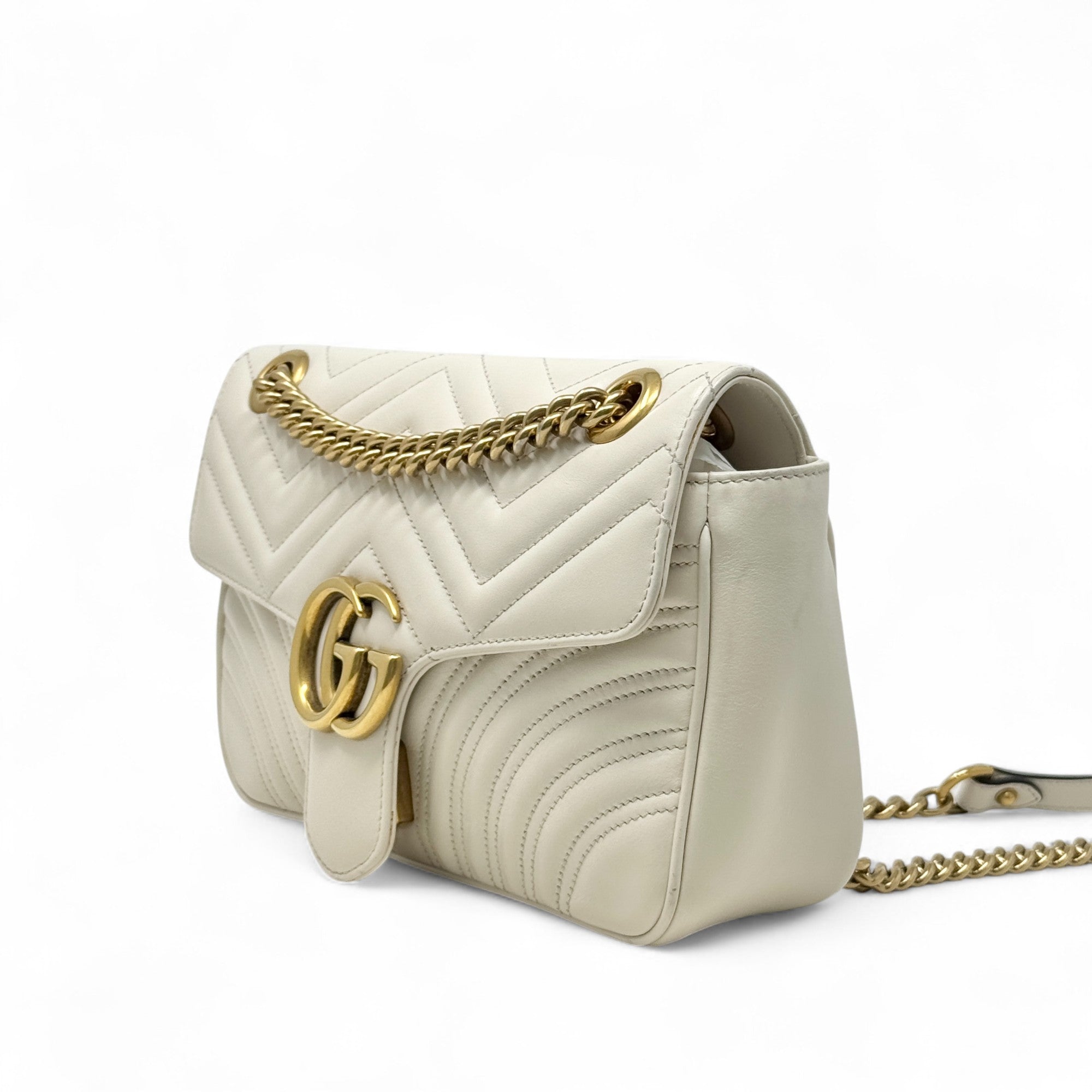 Gucci White Small GG Marmont Shoulder Bag