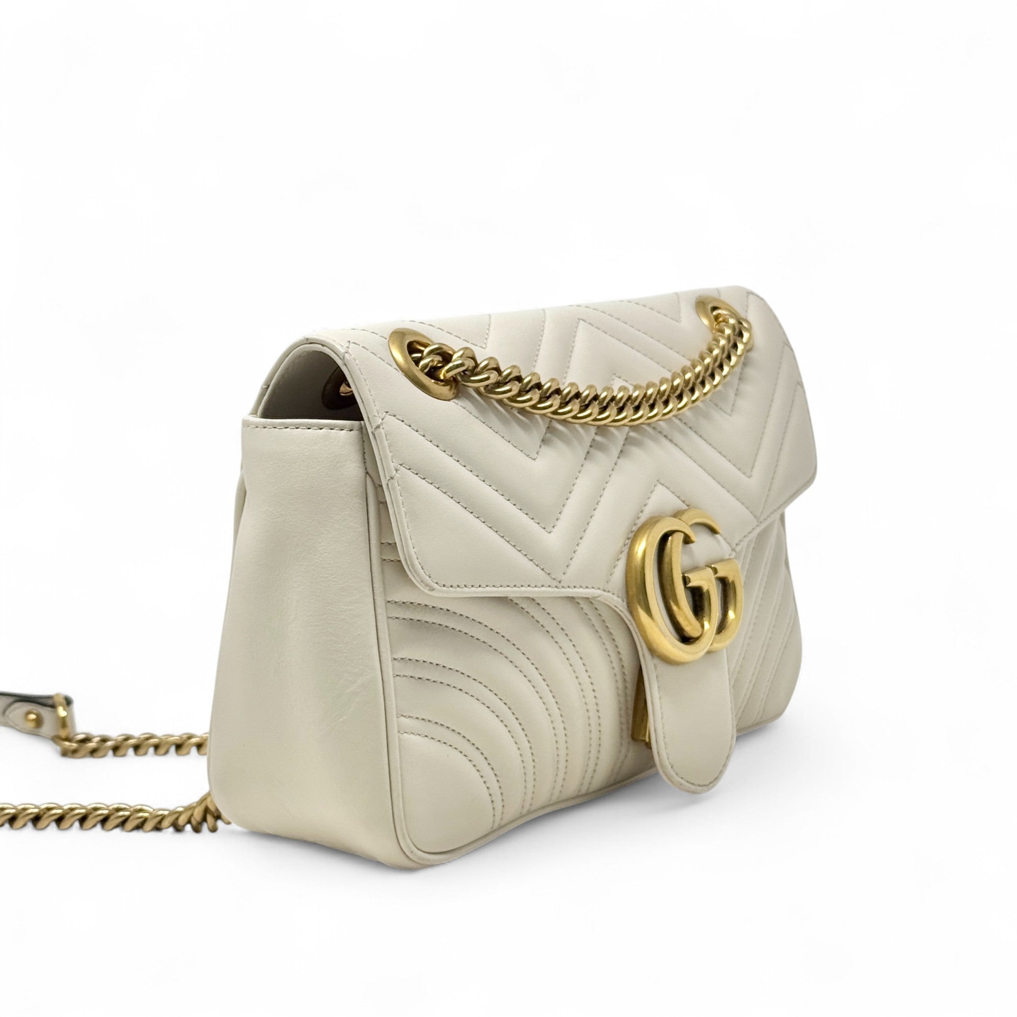 Gucci White Small GG Marmont Shoulder Bag