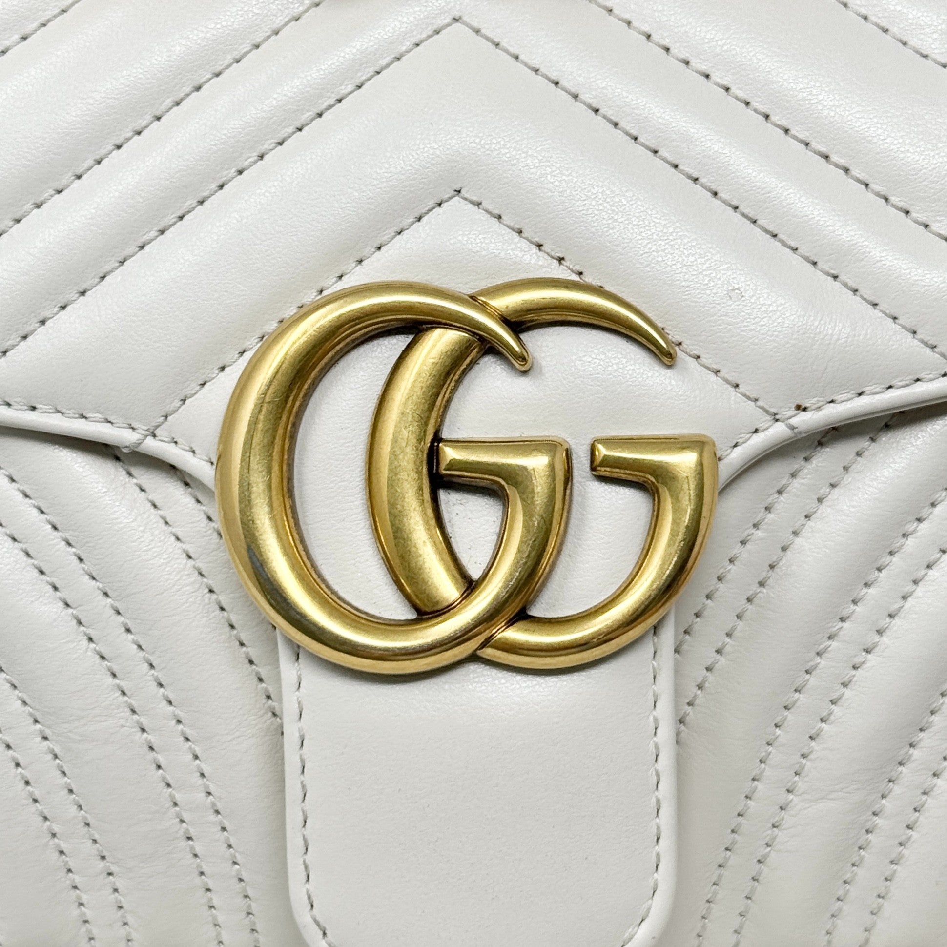 Gucci White Small GG Marmont Shoulder Bag