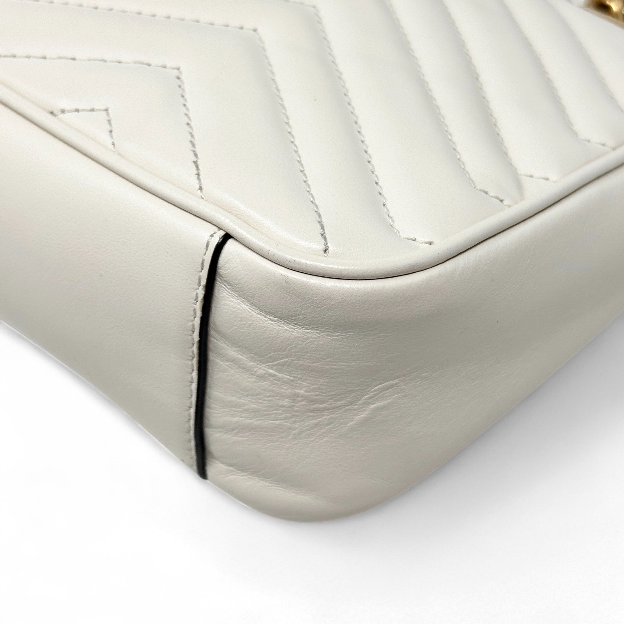Gucci White Small GG Marmont Shoulder Bag