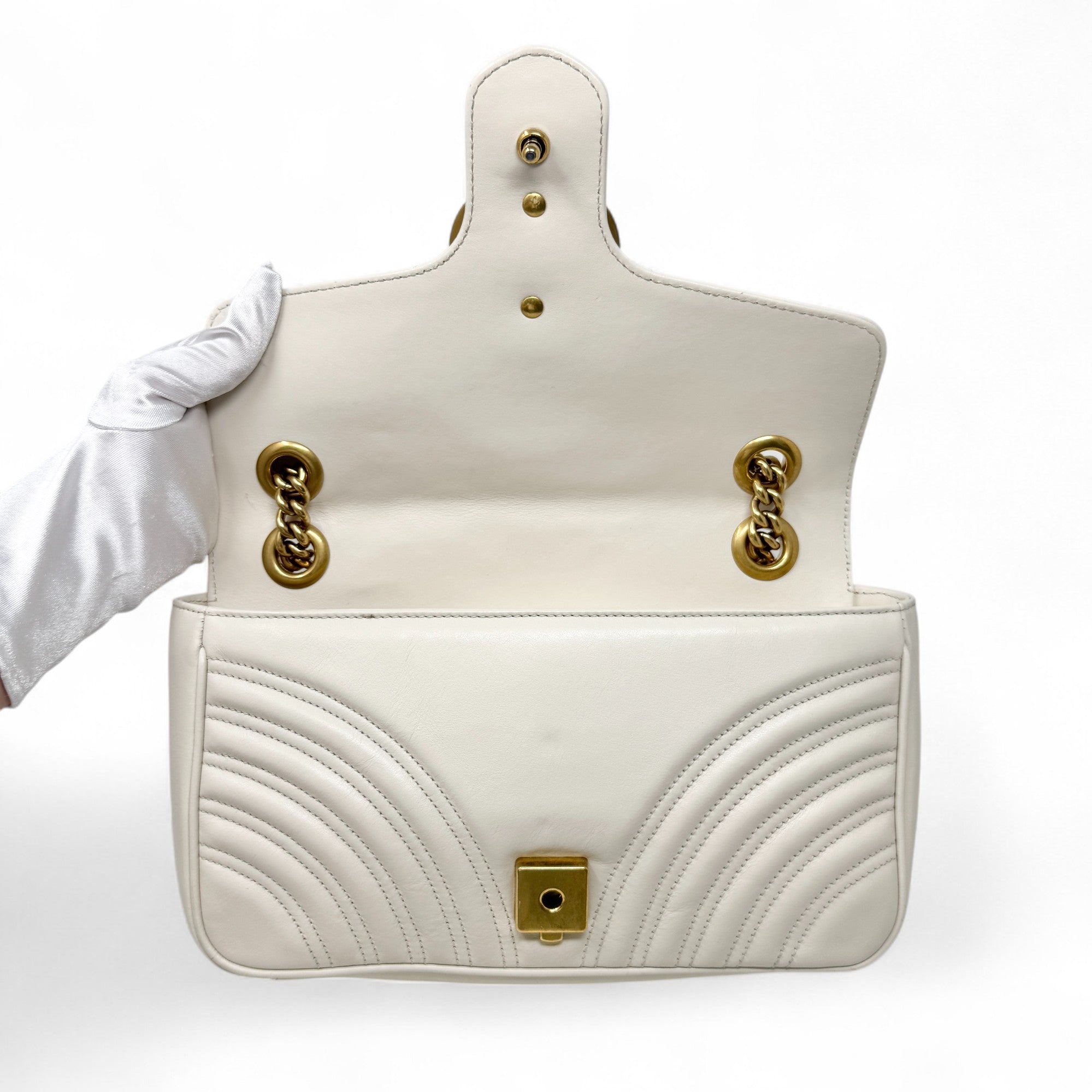 Gucci White Small GG Marmont Shoulder Bag