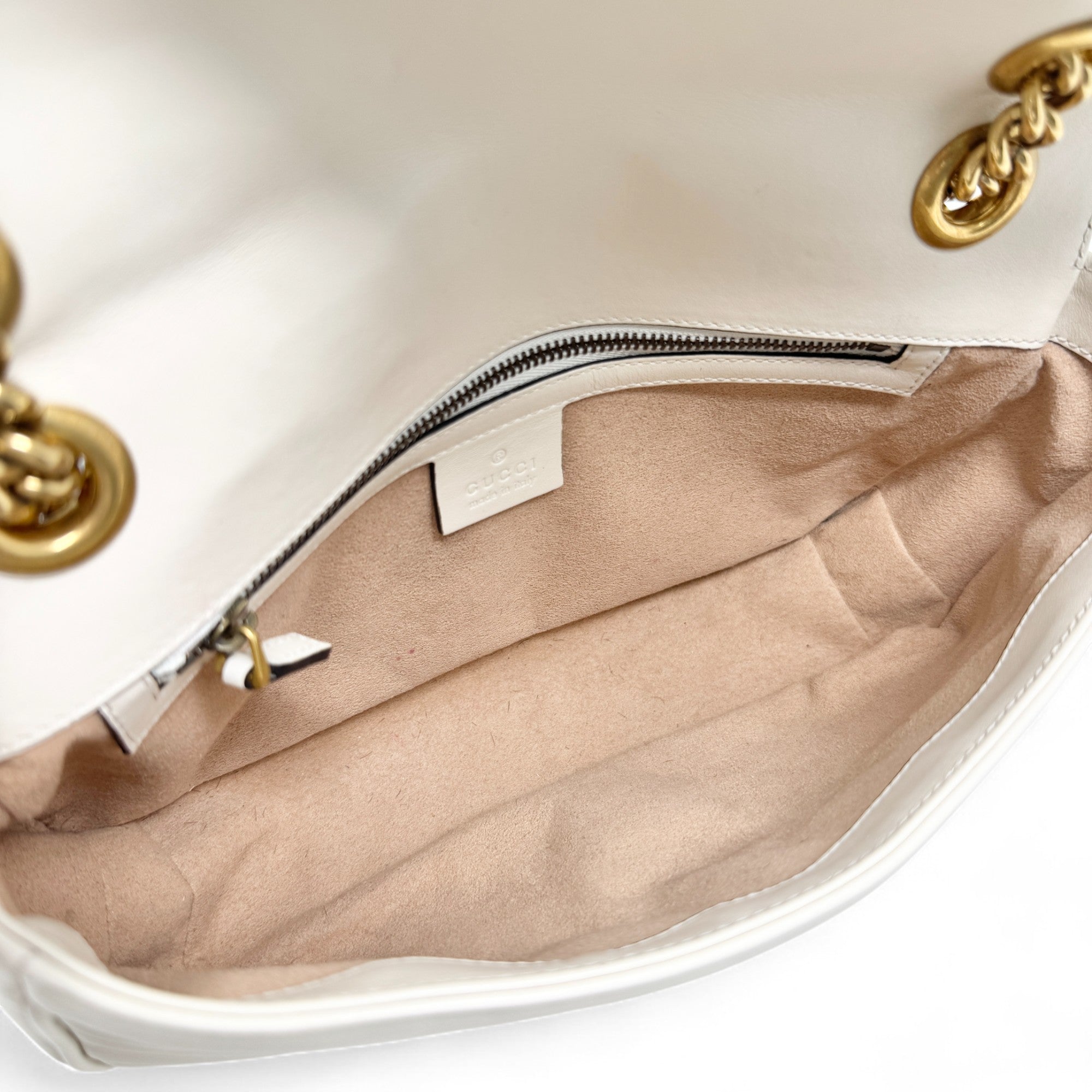 Gucci White Small GG Marmont Shoulder Bag