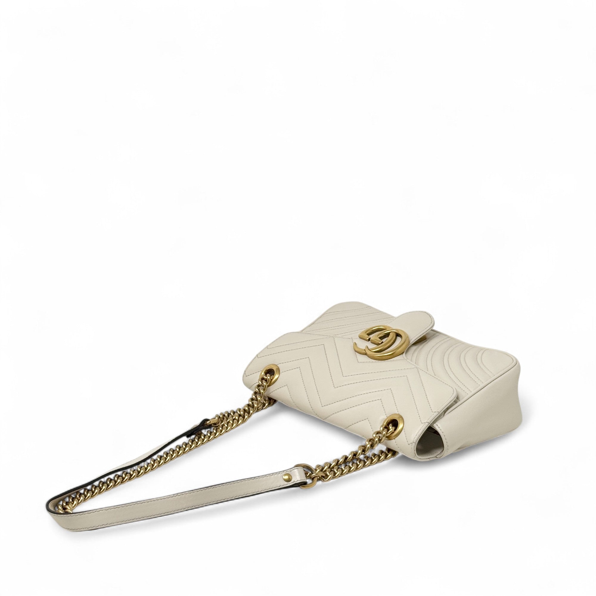 Gucci White Small GG Marmont Shoulder Bag