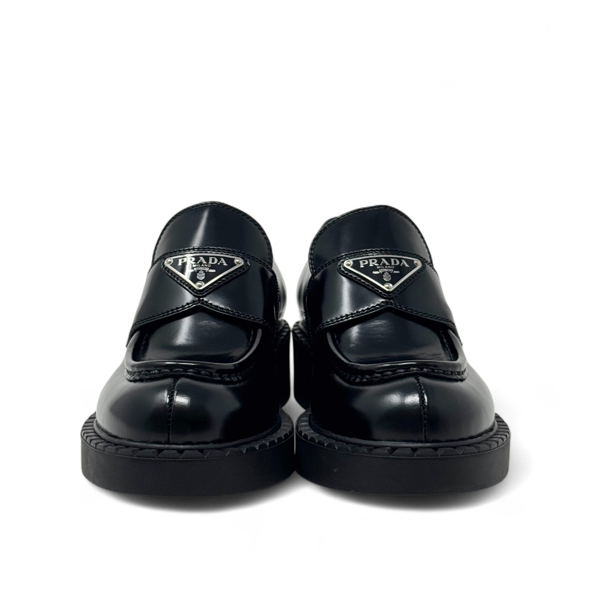 Prada Black Brushed Leather Loafers 35