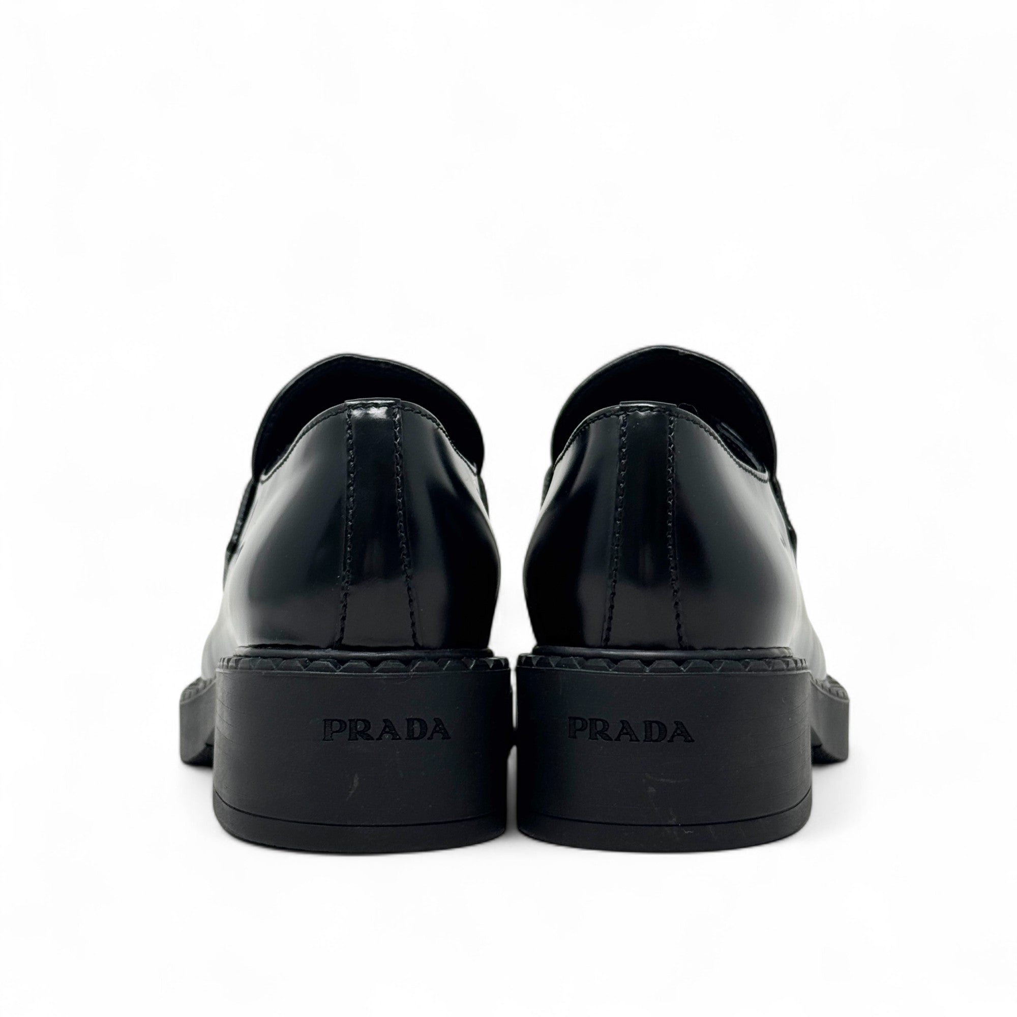 Prada Black Brushed Leather Loafers 35