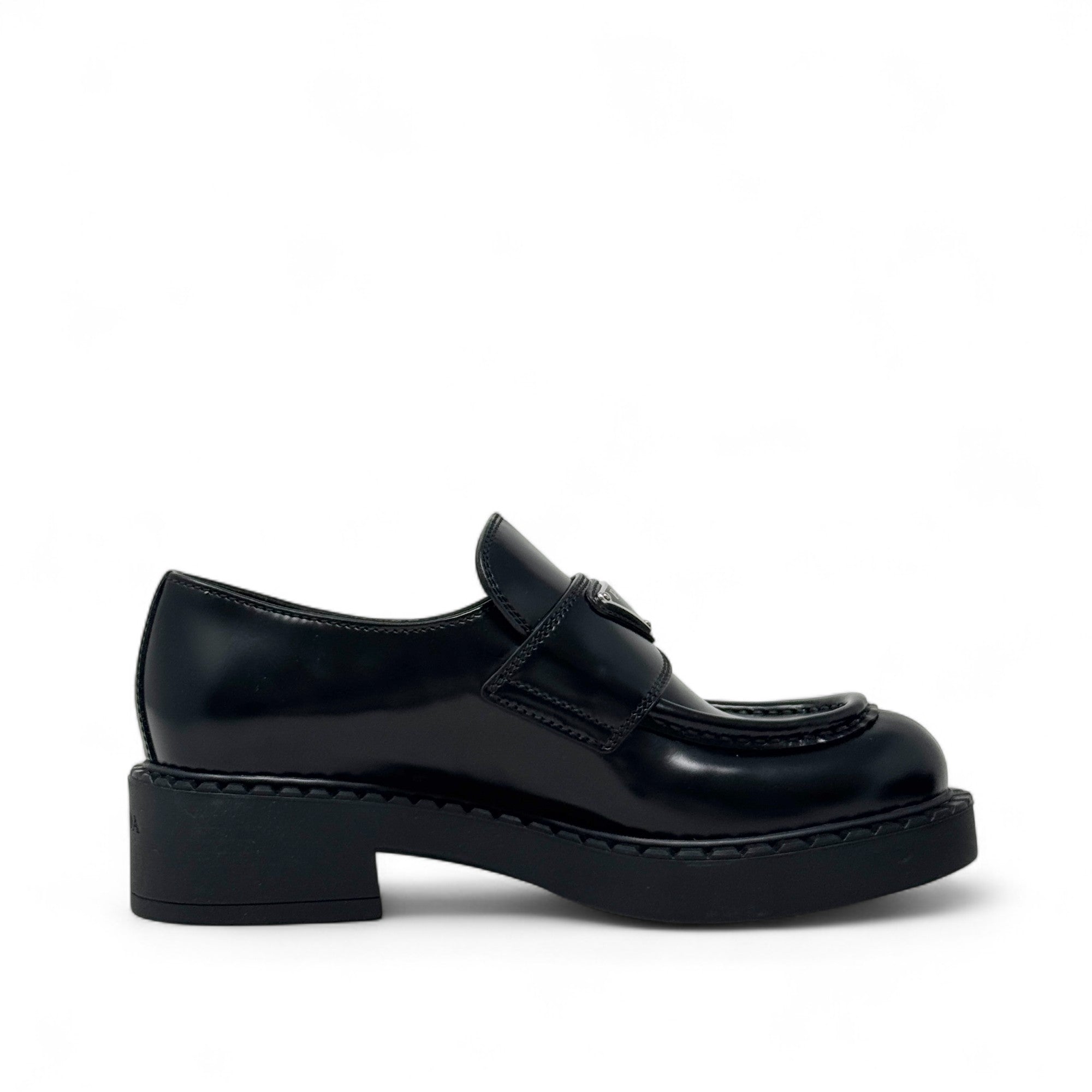 Prada Black Brushed Leather Loafers 35