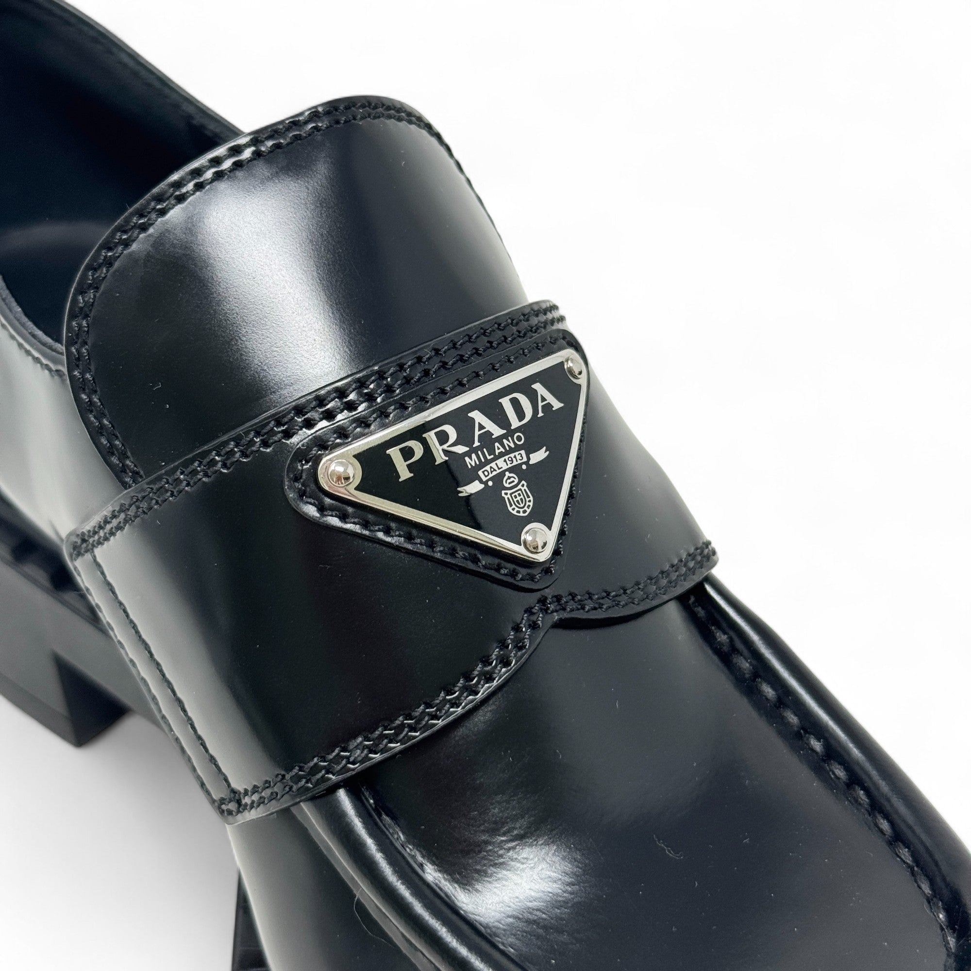 Prada Black Brushed Leather Loafers 35