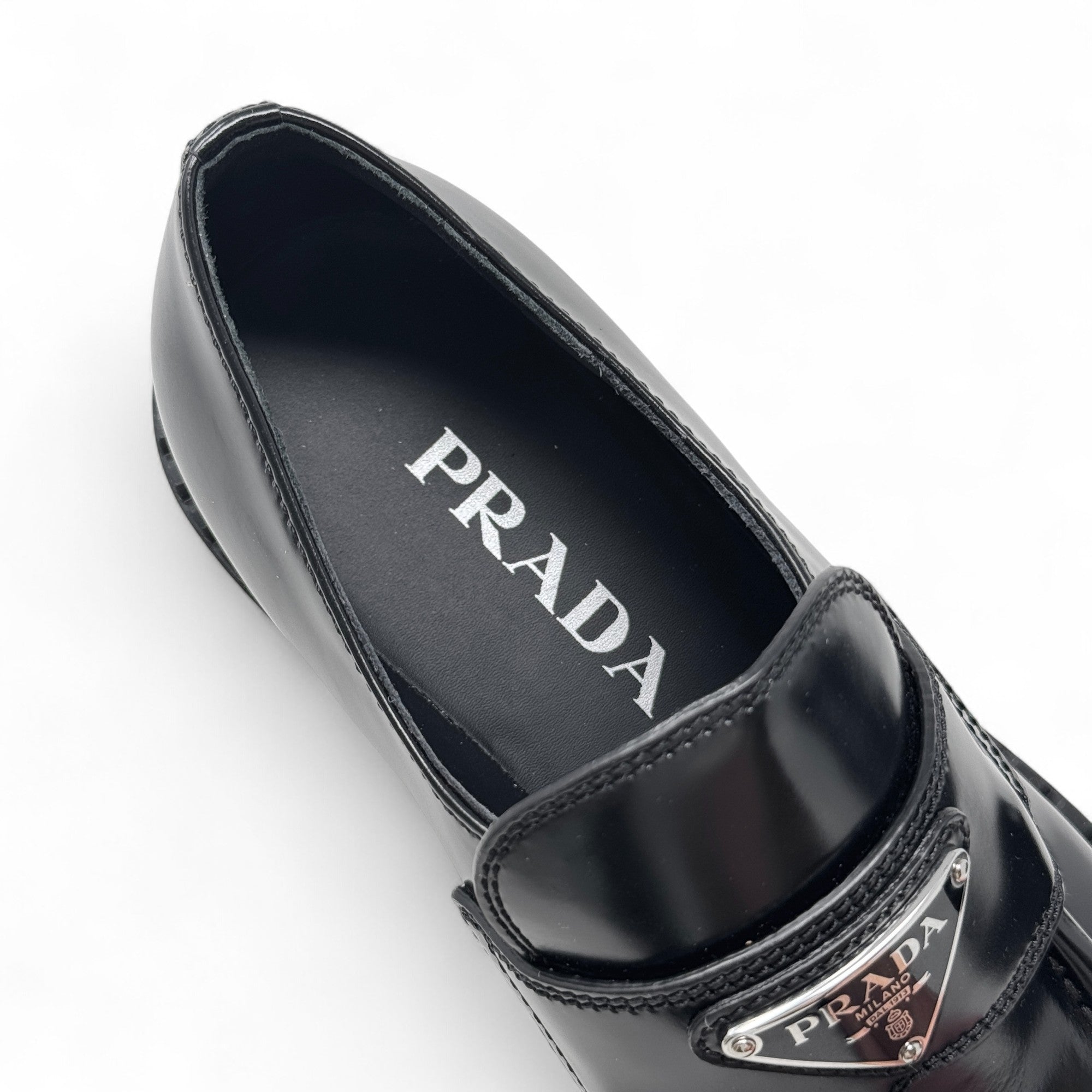 Prada Black Brushed Leather Loafers 35