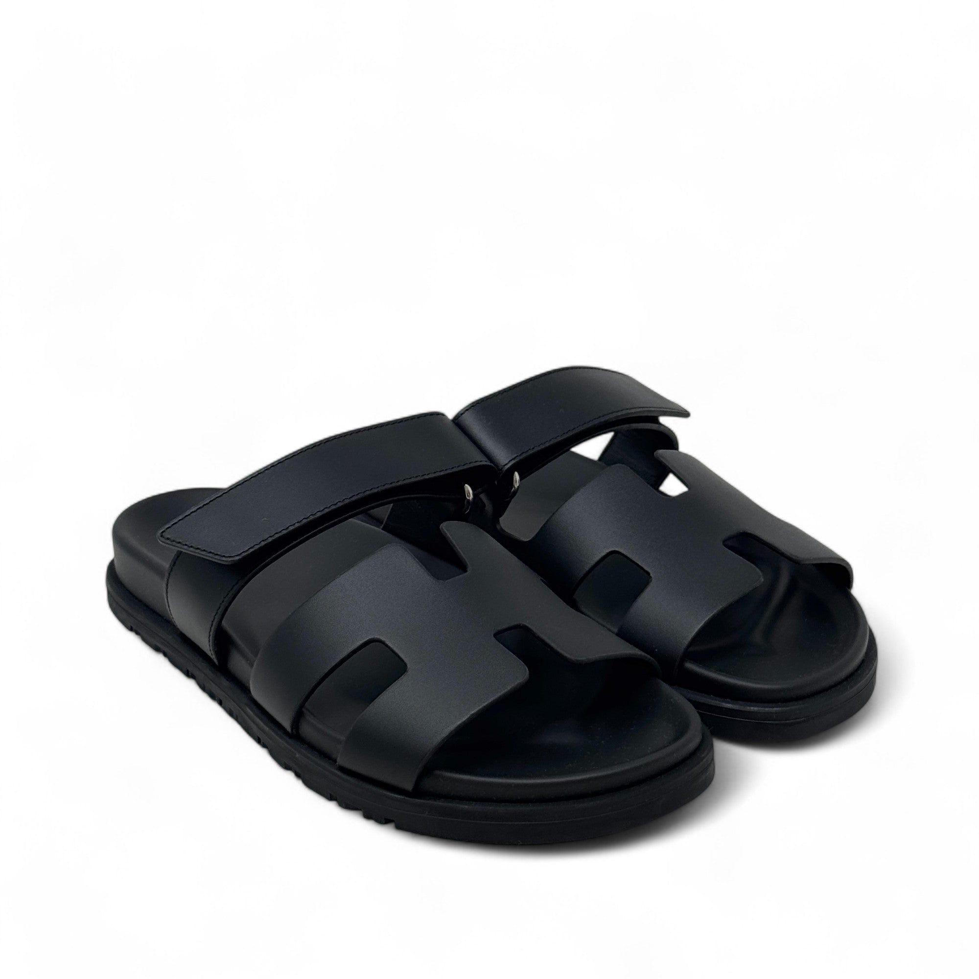 Hermes Noir Chypre Sandals 37