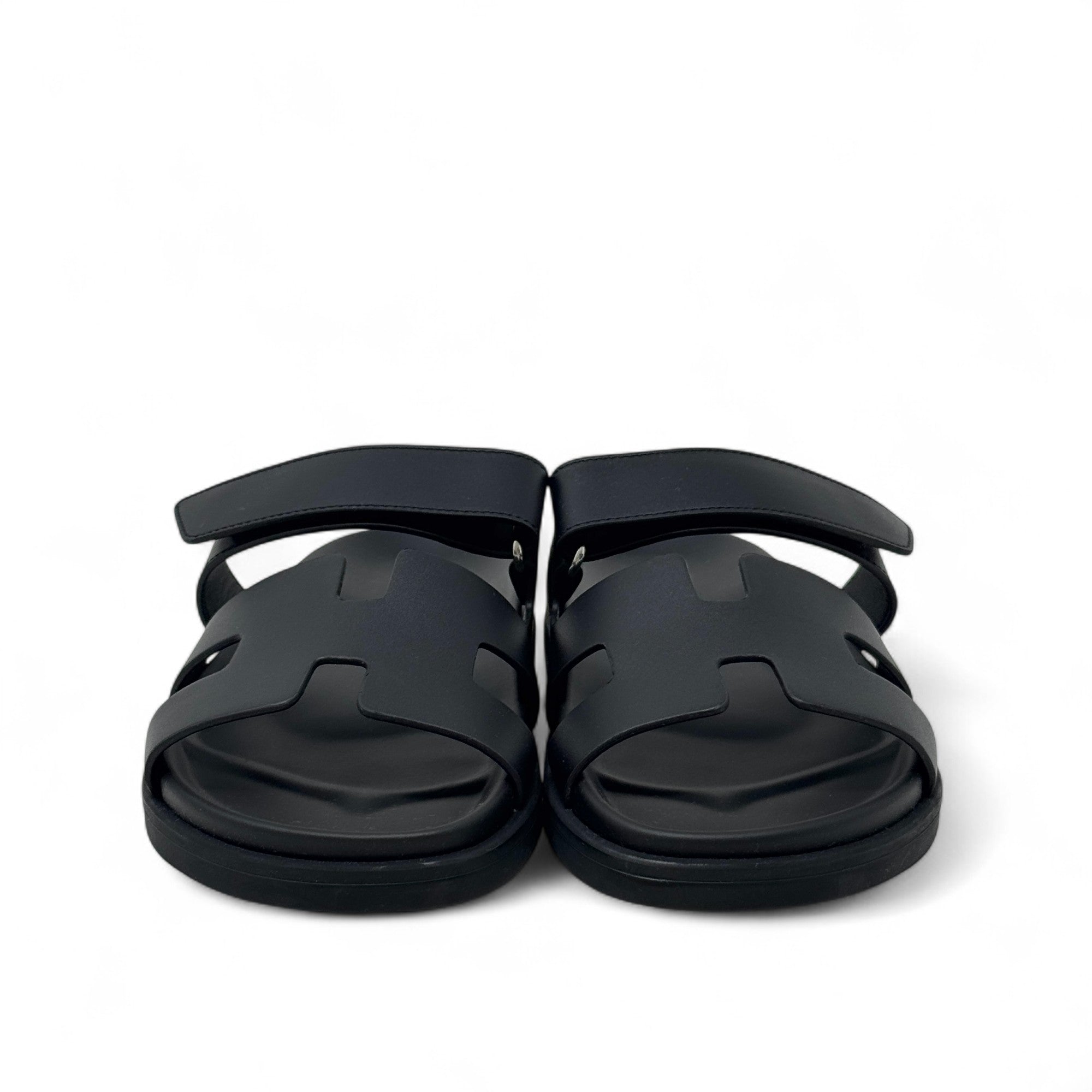 Hermes Noir Chypre Sandals 37