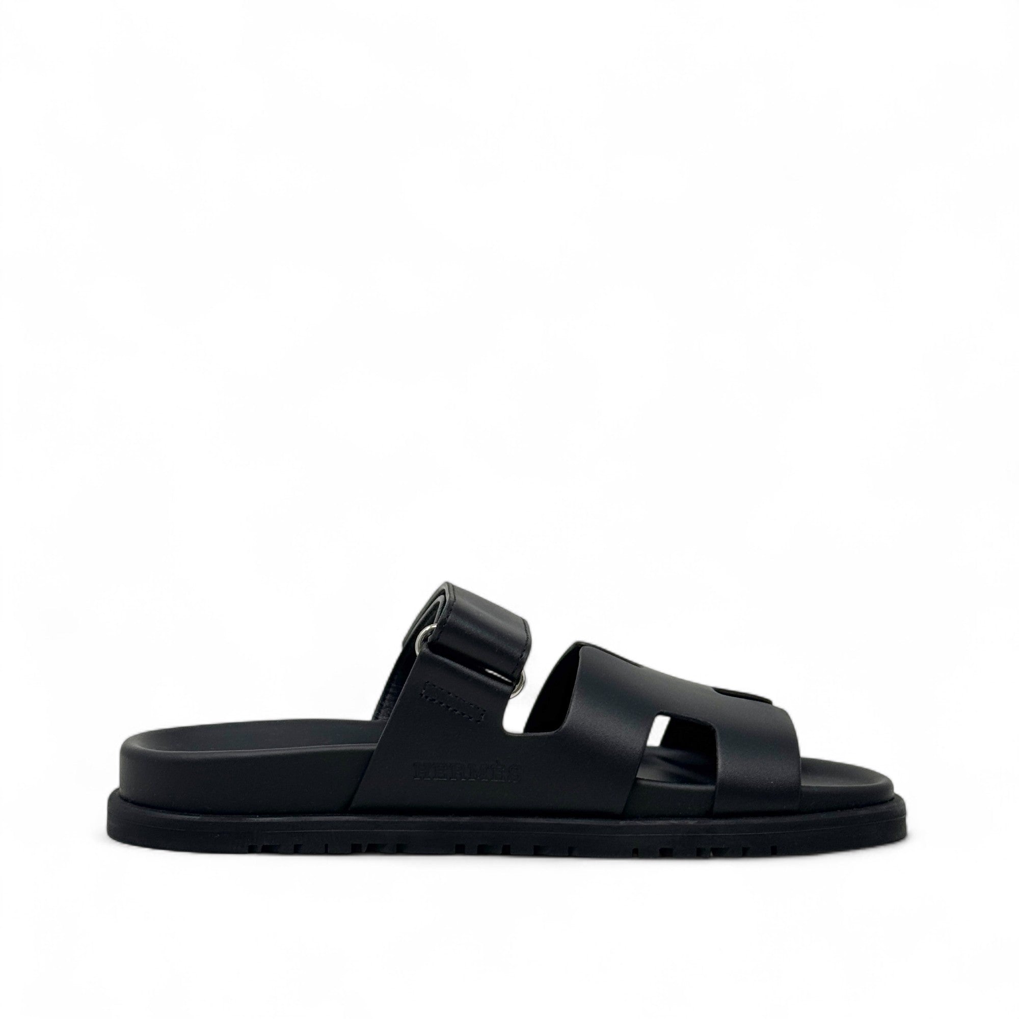 Hermes Noir Chypre Sandals 37