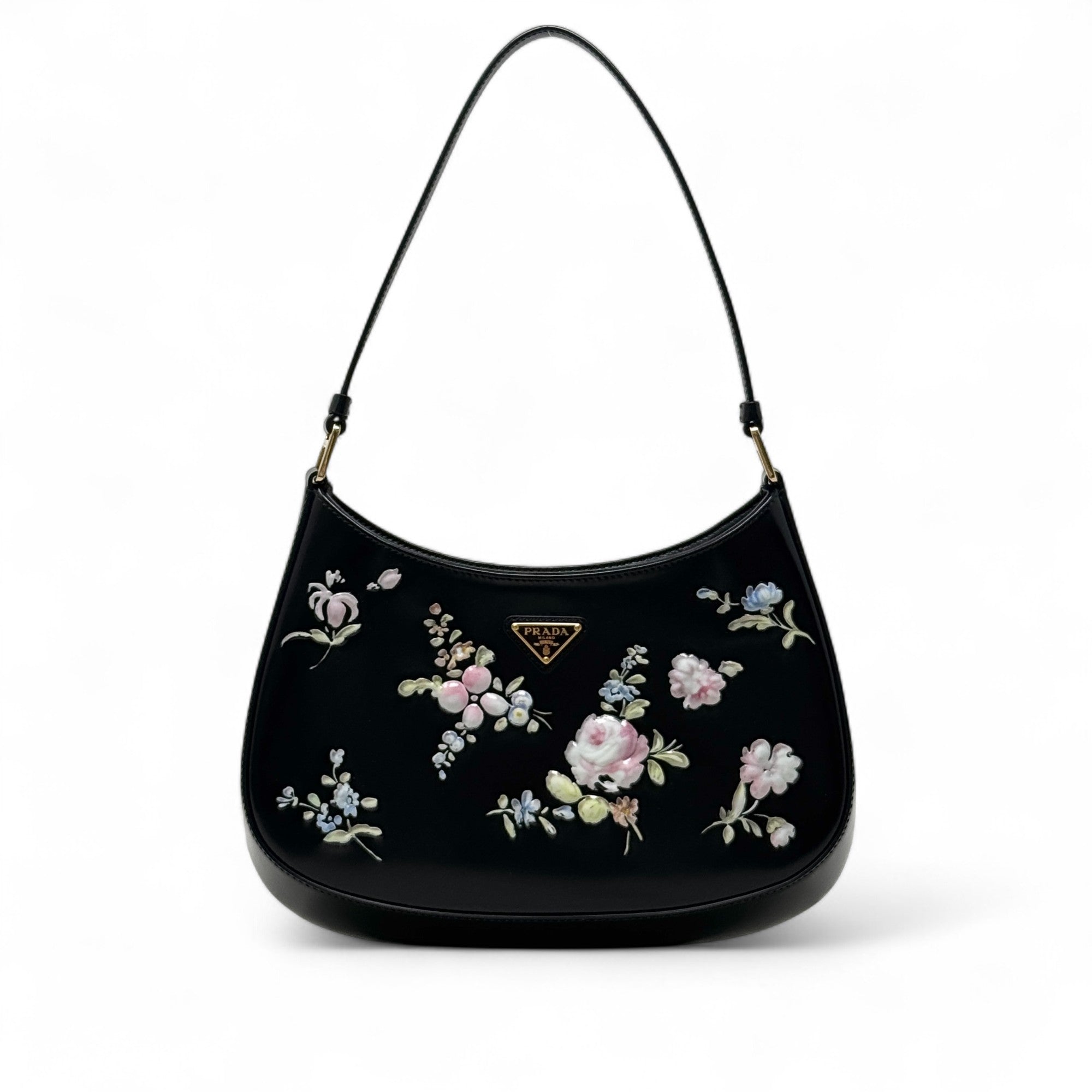 Prada Black Printed Floral Cleo Bag
