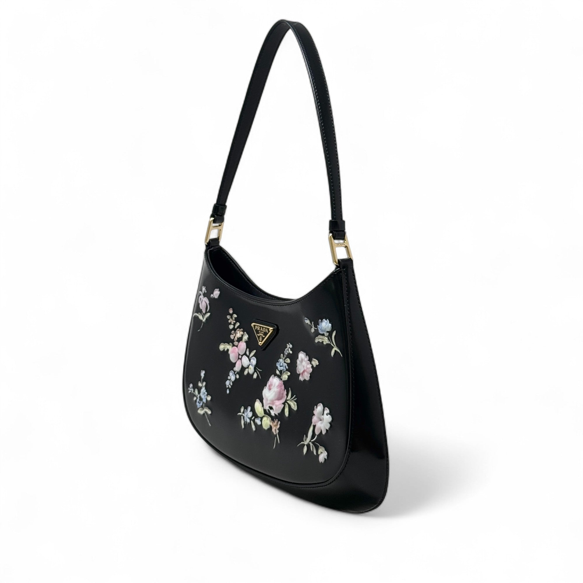 Prada Black Printed Floral Cleo Bag