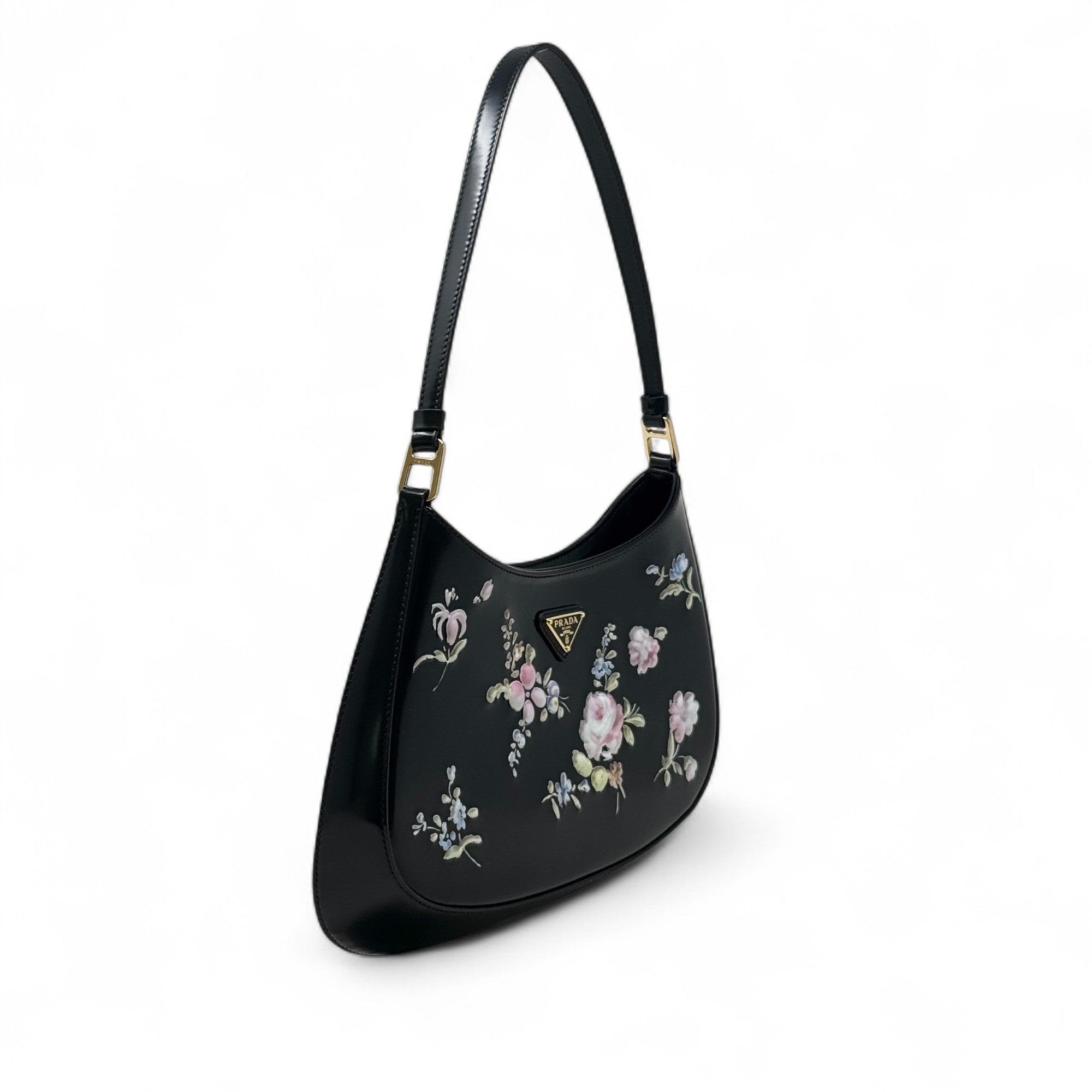 Prada Black Printed Floral Cleo Bag