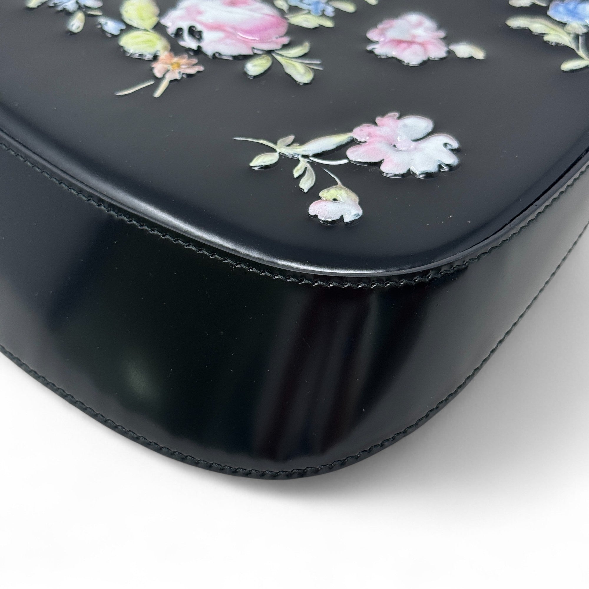 Prada Black Printed Floral Cleo Bag