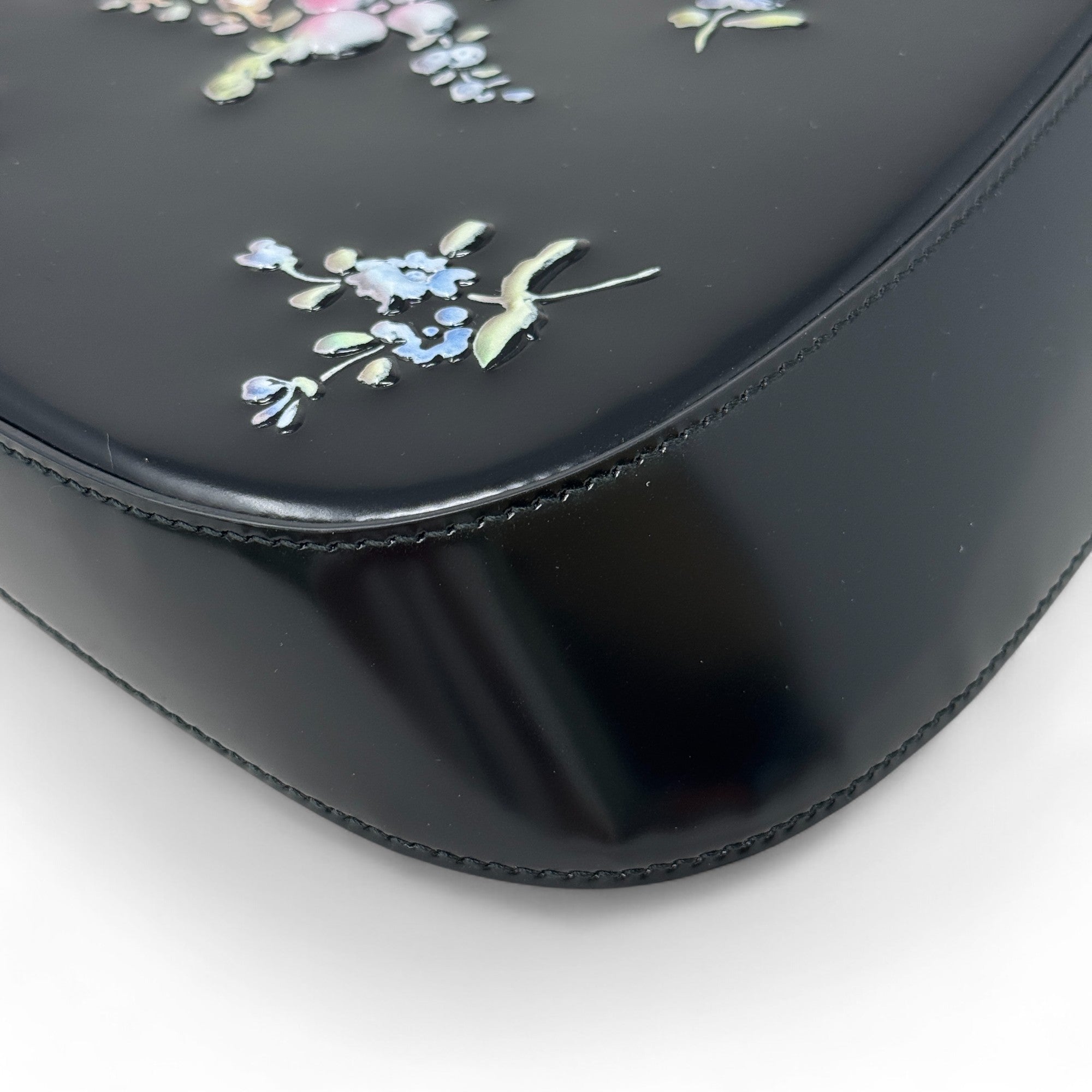 Prada Black Printed Floral Cleo Bag