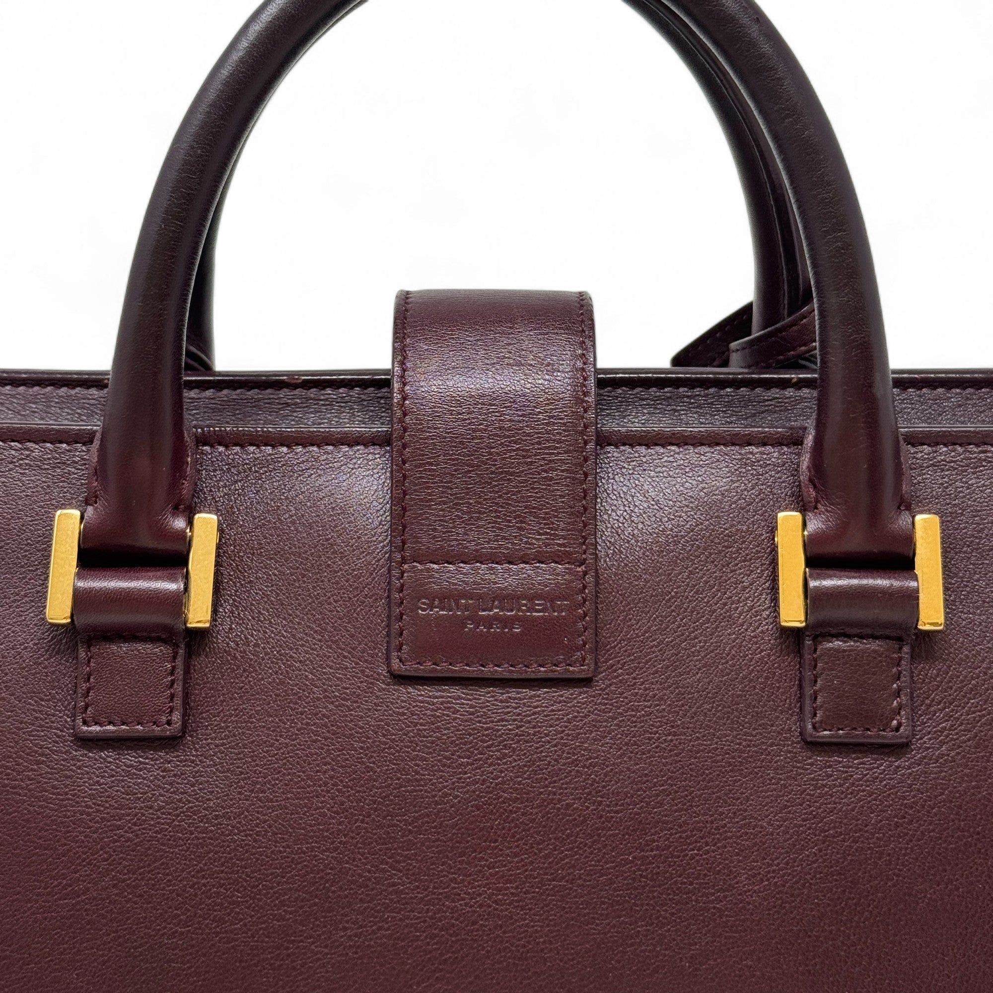 Saint Laurent Burgundy Small Cabas Tote