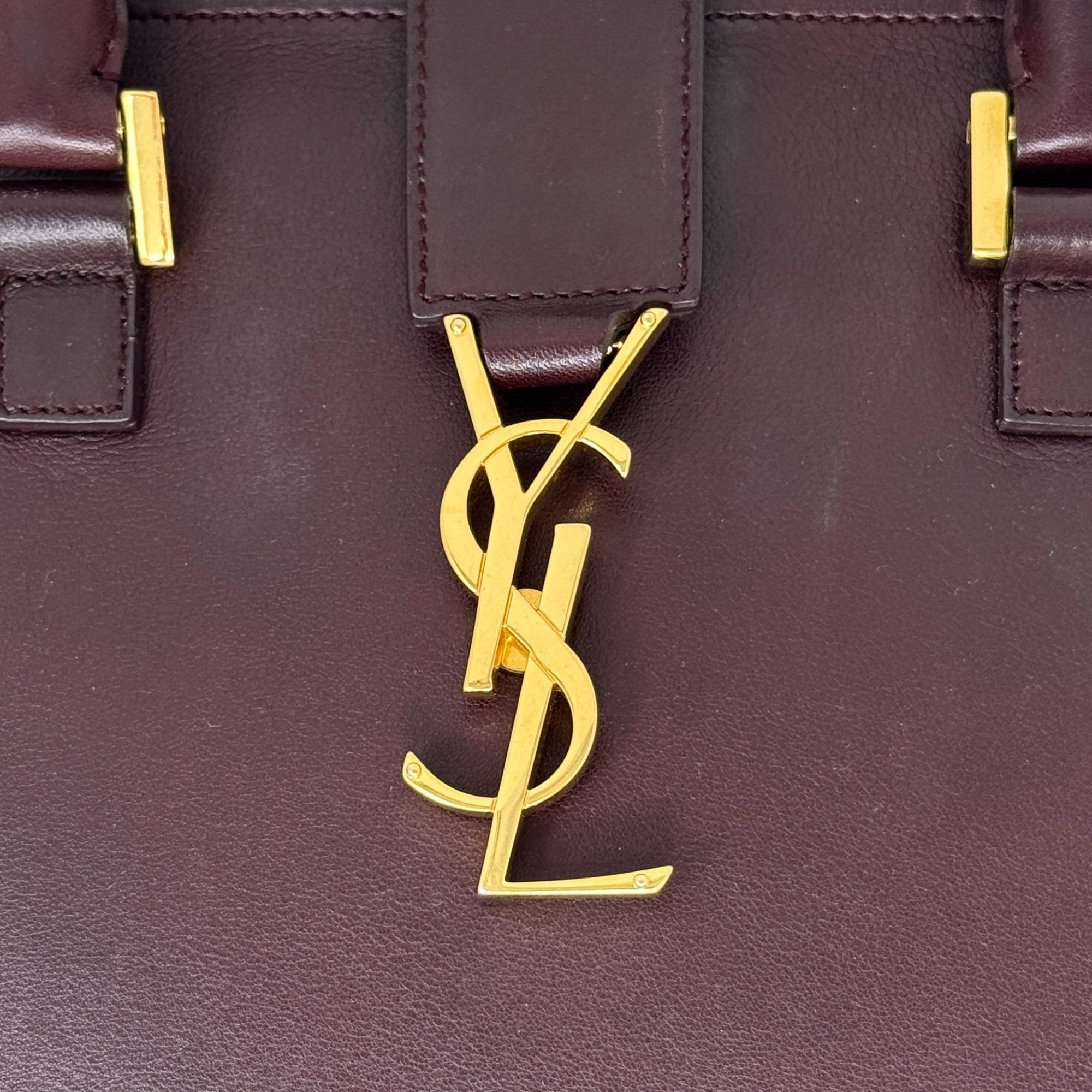 Saint Laurent Burgundy Small Cabas Tote