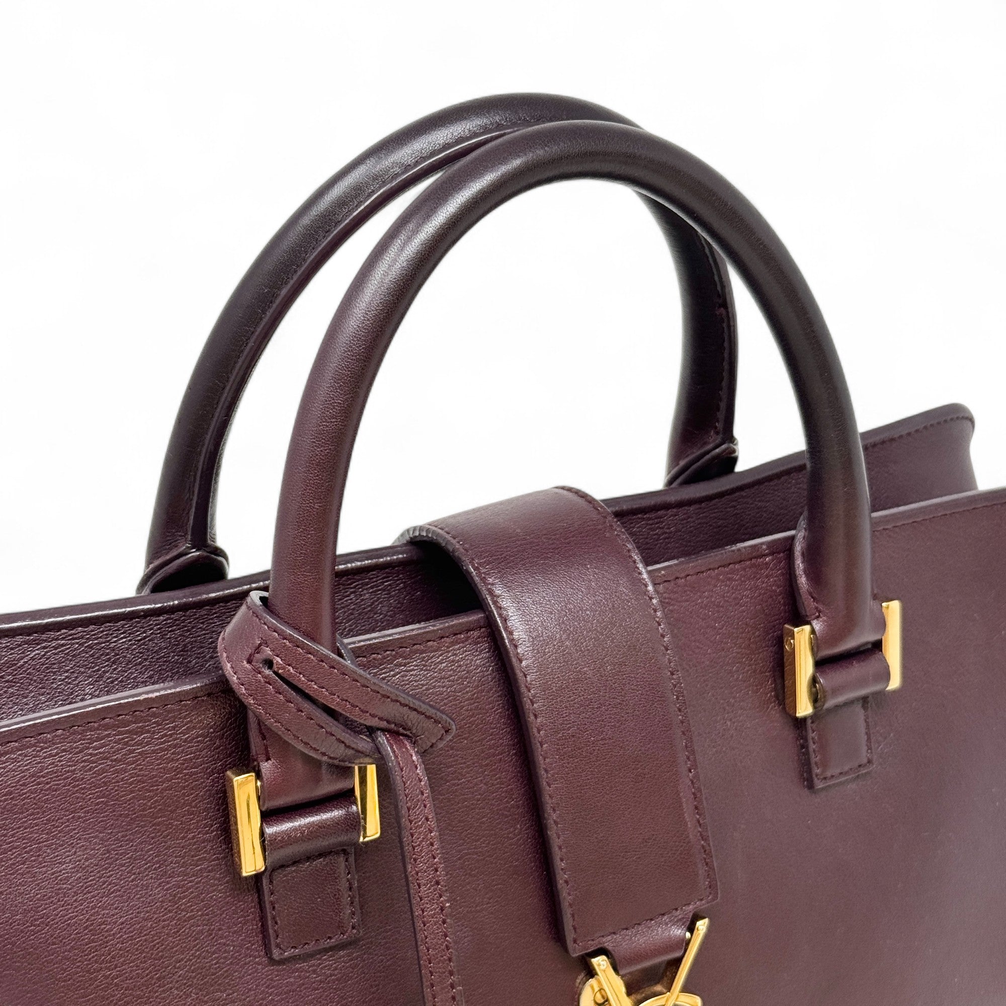 Saint Laurent Burgundy Small Cabas Tote