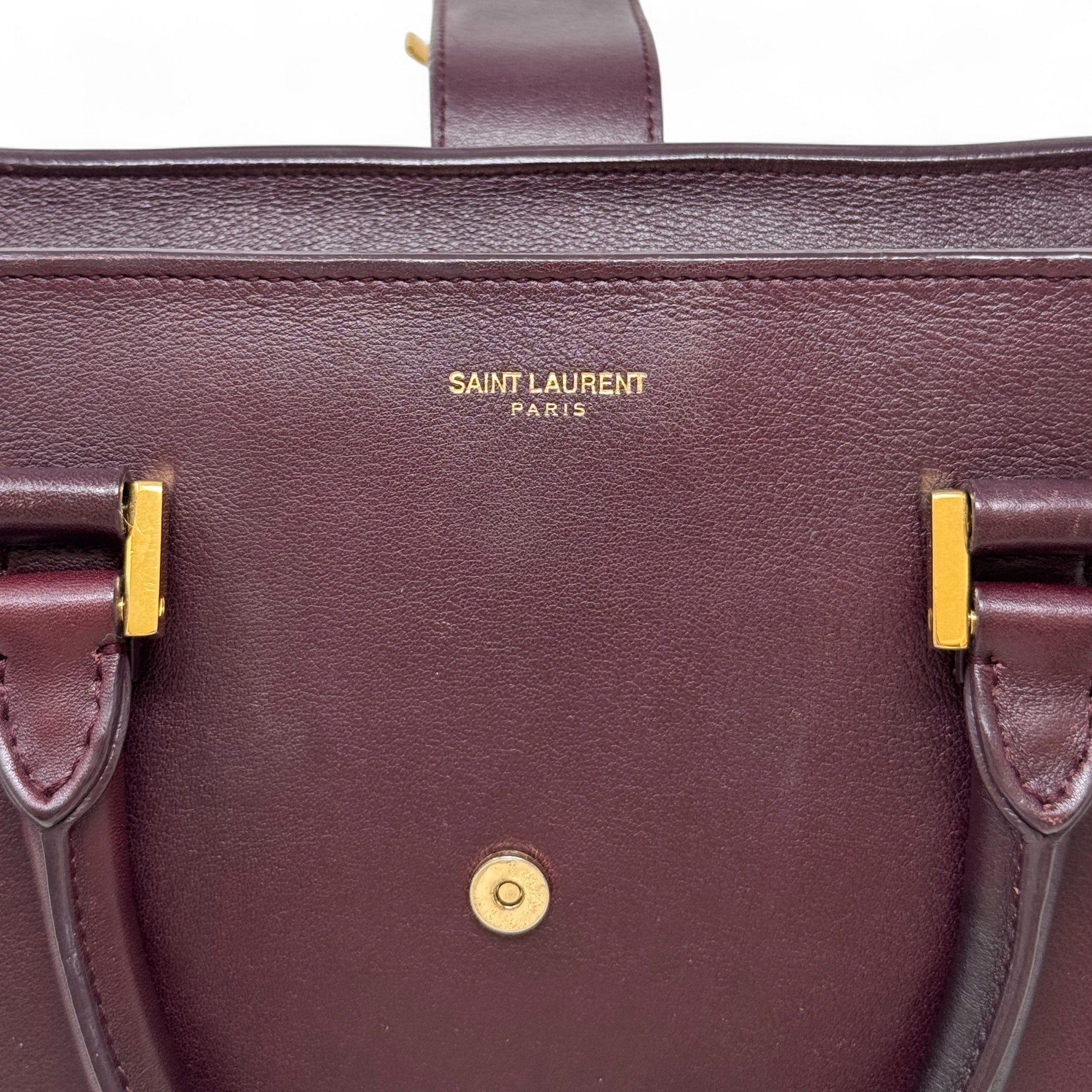 Saint Laurent Burgundy Small Cabas Tote