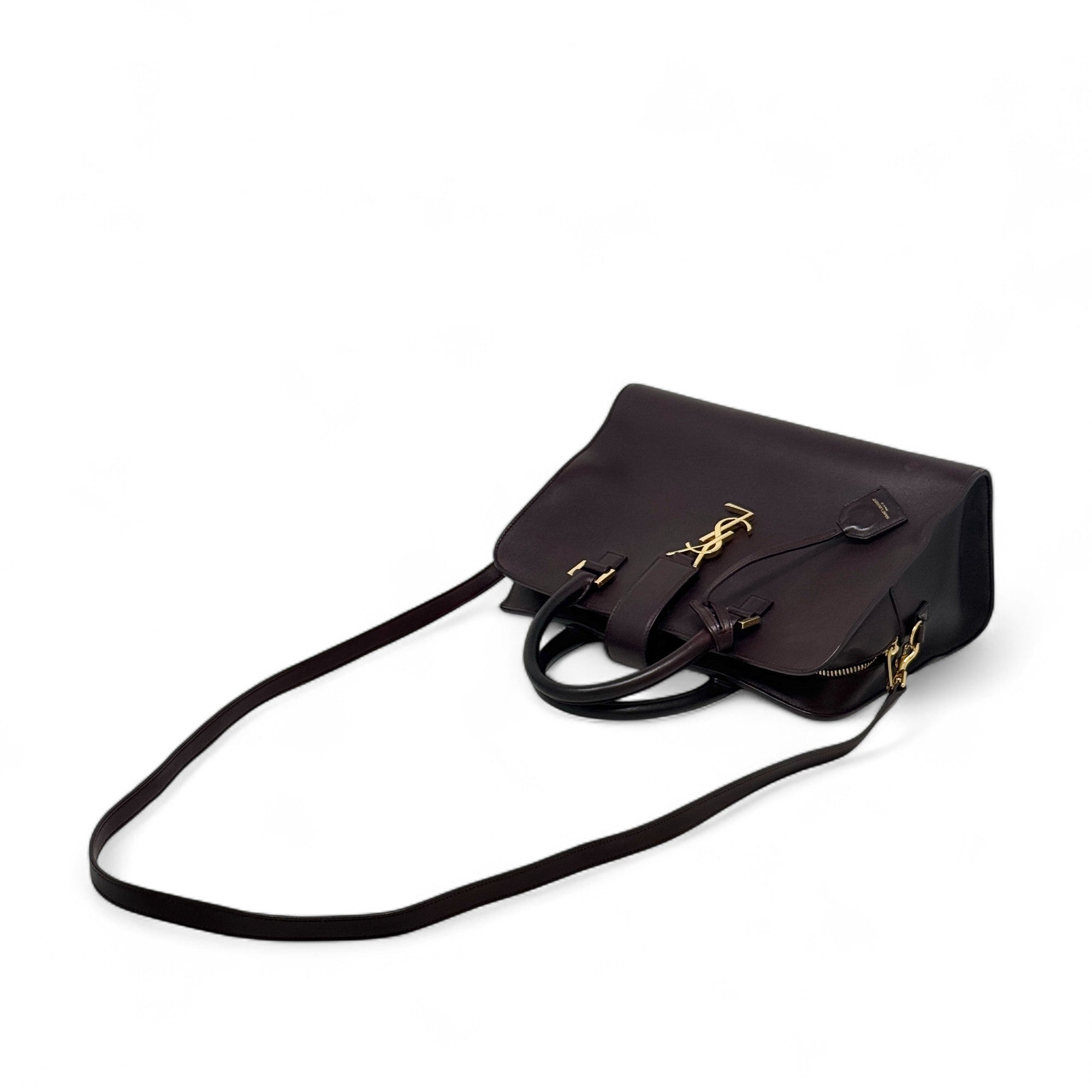 Saint Laurent Burgundy Small Cabas Tote