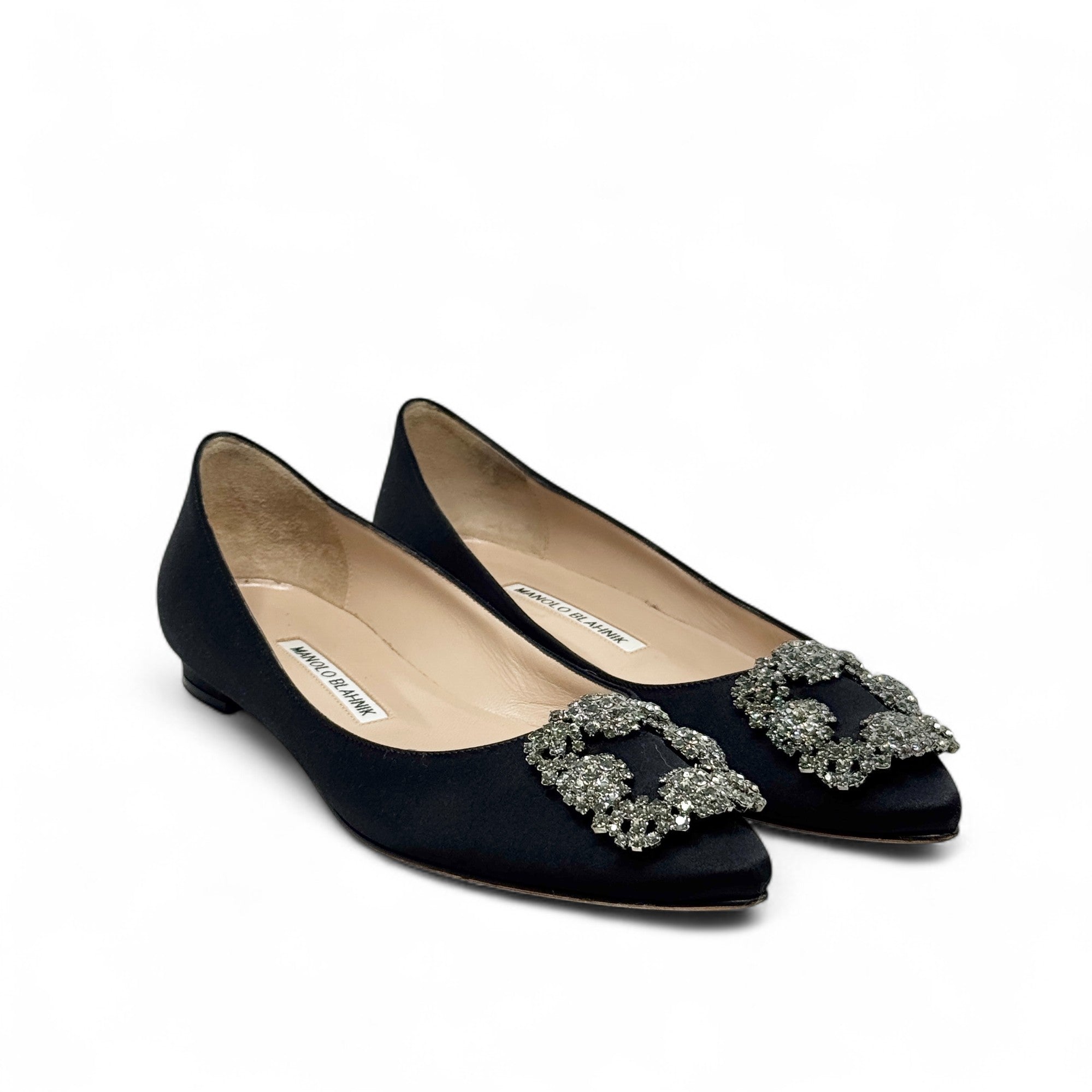 Manolo Blahnik Black Hangisi Flat Pumps 37.5