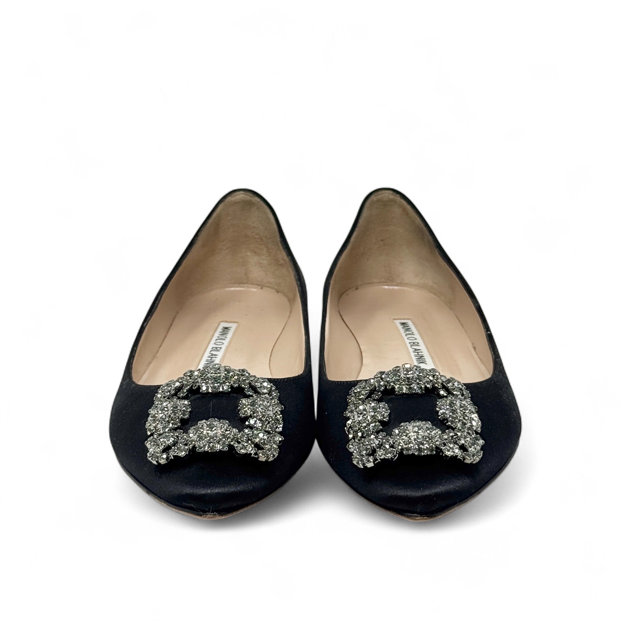 Manolo Blahnik Black Hangisi Flat Pumps 37.5