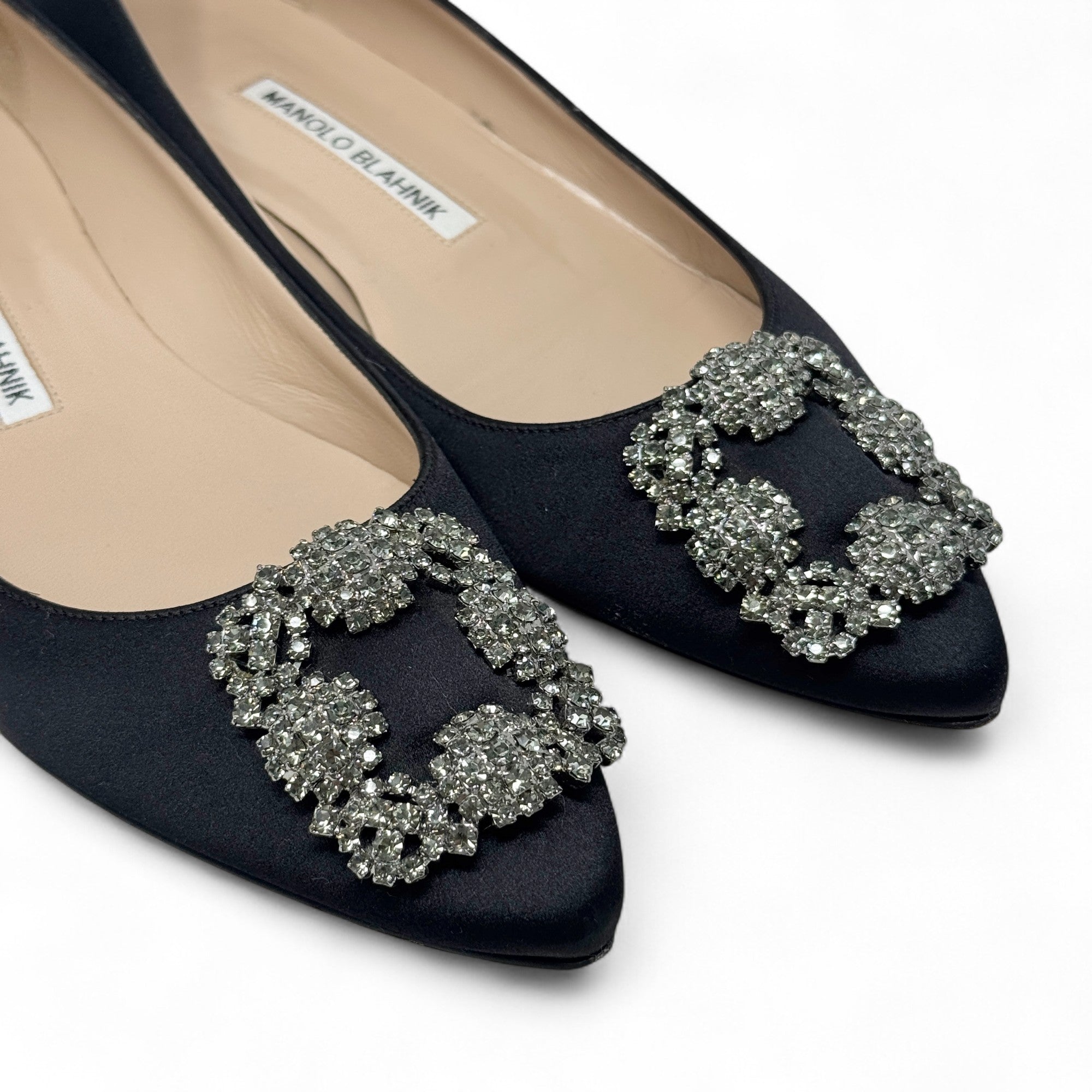 Manolo Blahnik Black Hangisi Flat Pumps 37.5