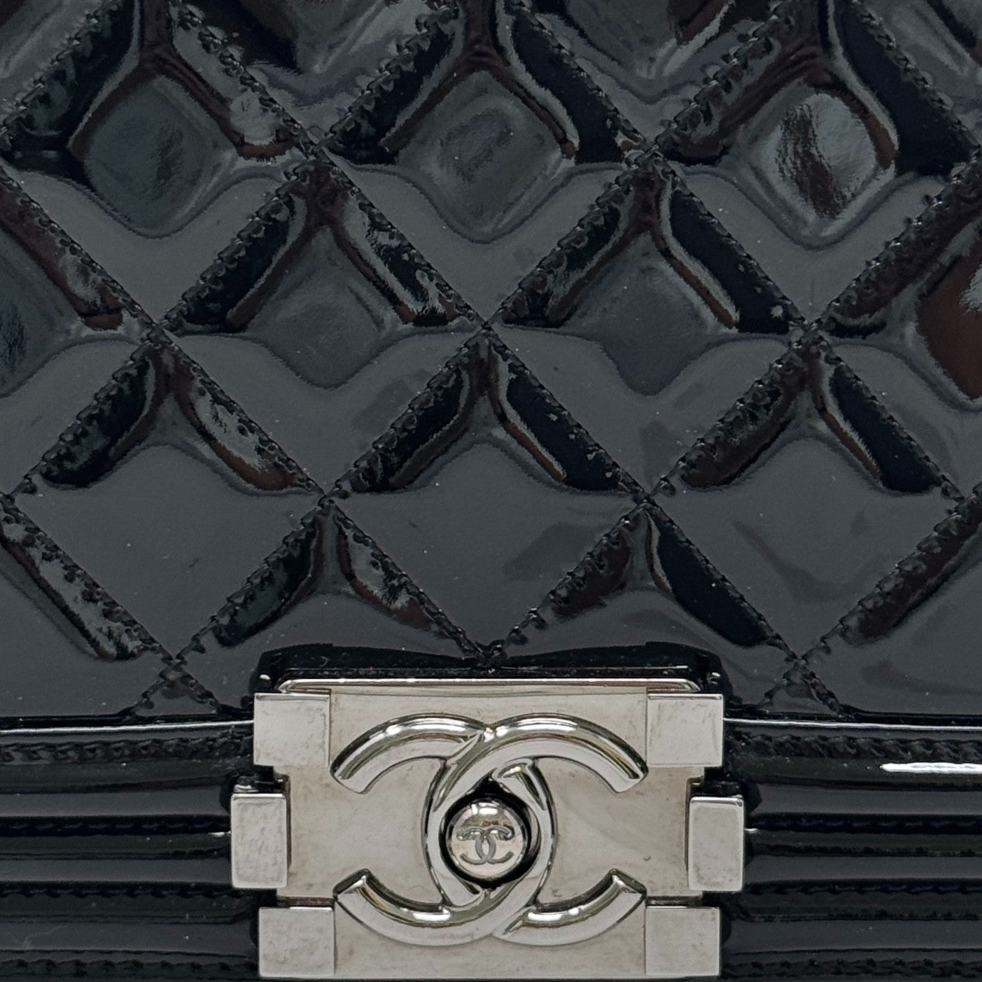 Chanel Black Patent Medium Boy Bag