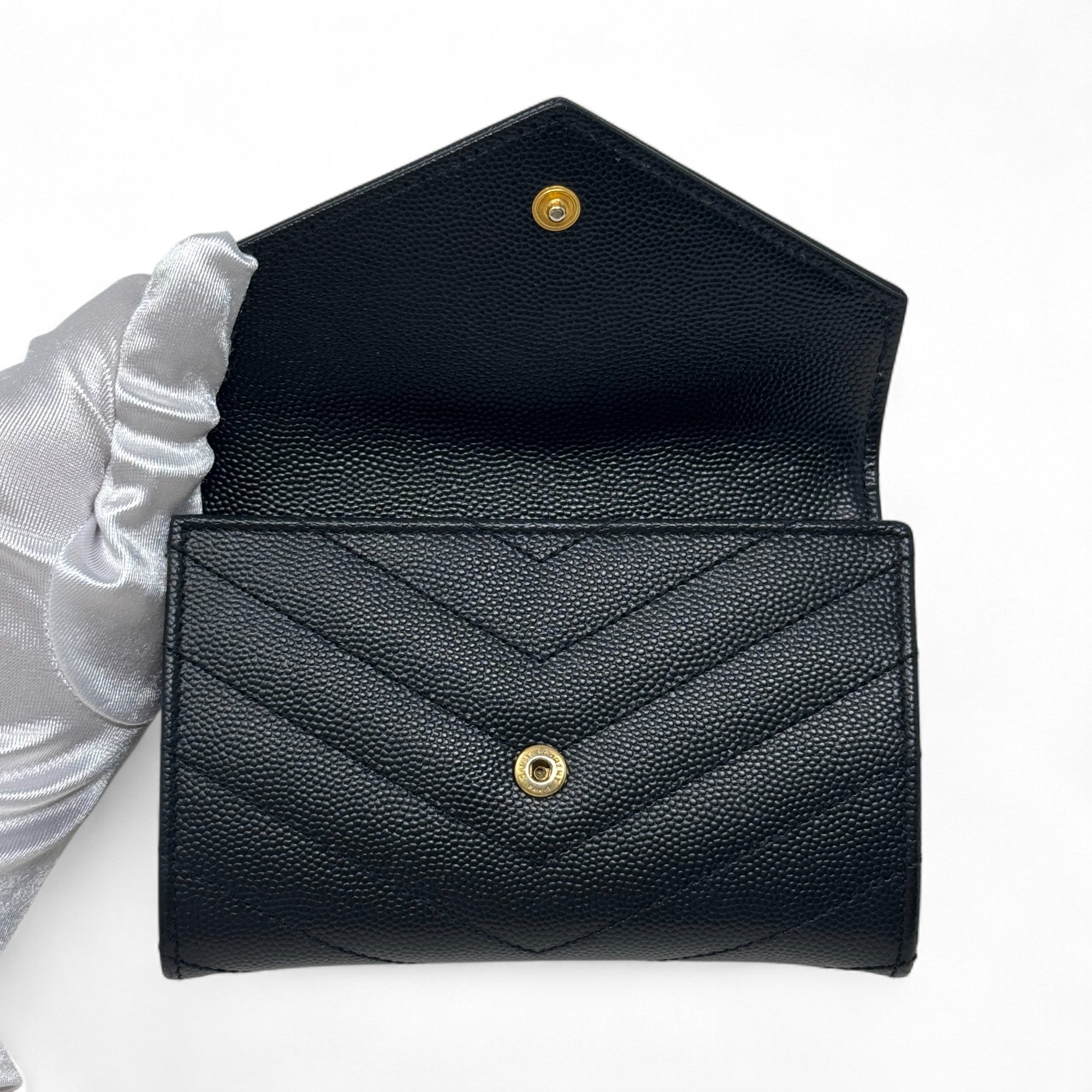 Saint Laurent Black Small Cassandre Envelope Wallet