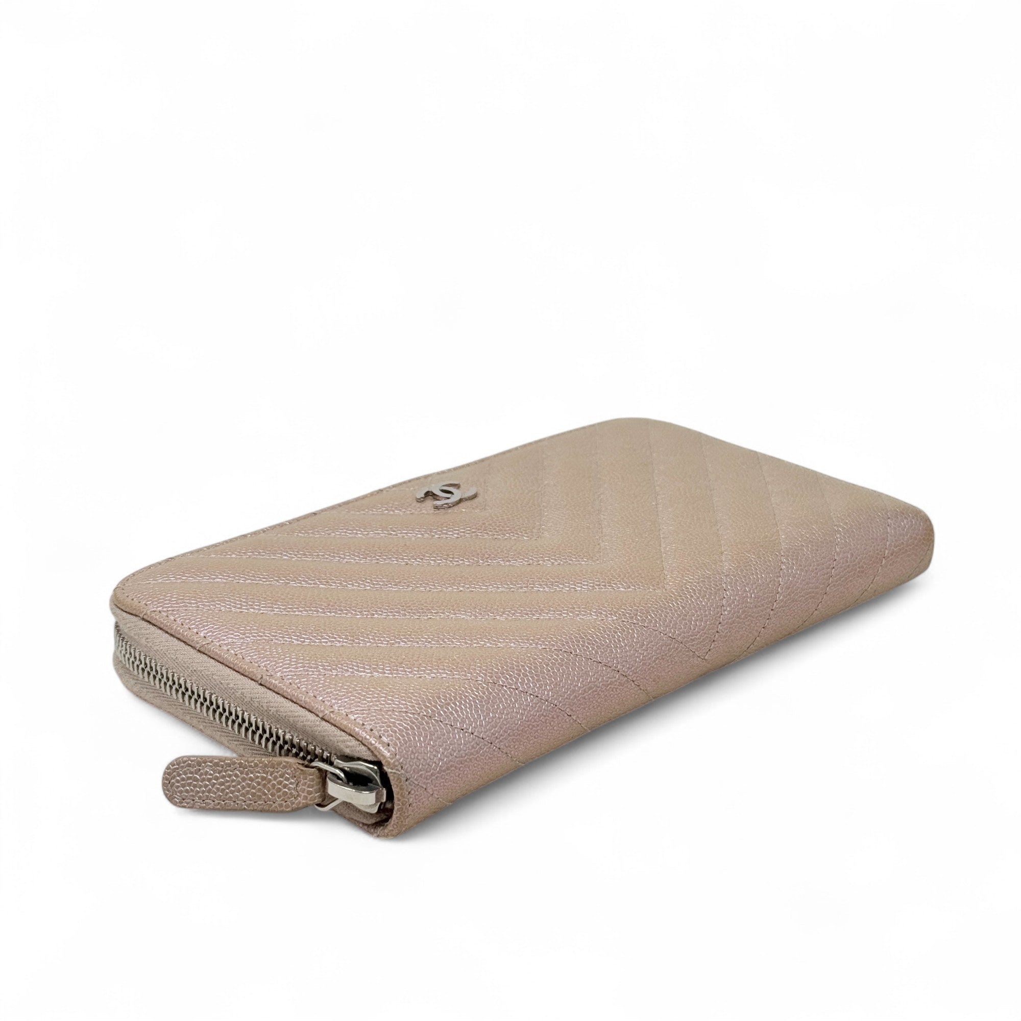 Chanel 17B Rose Gold Chevron Zip Wallet