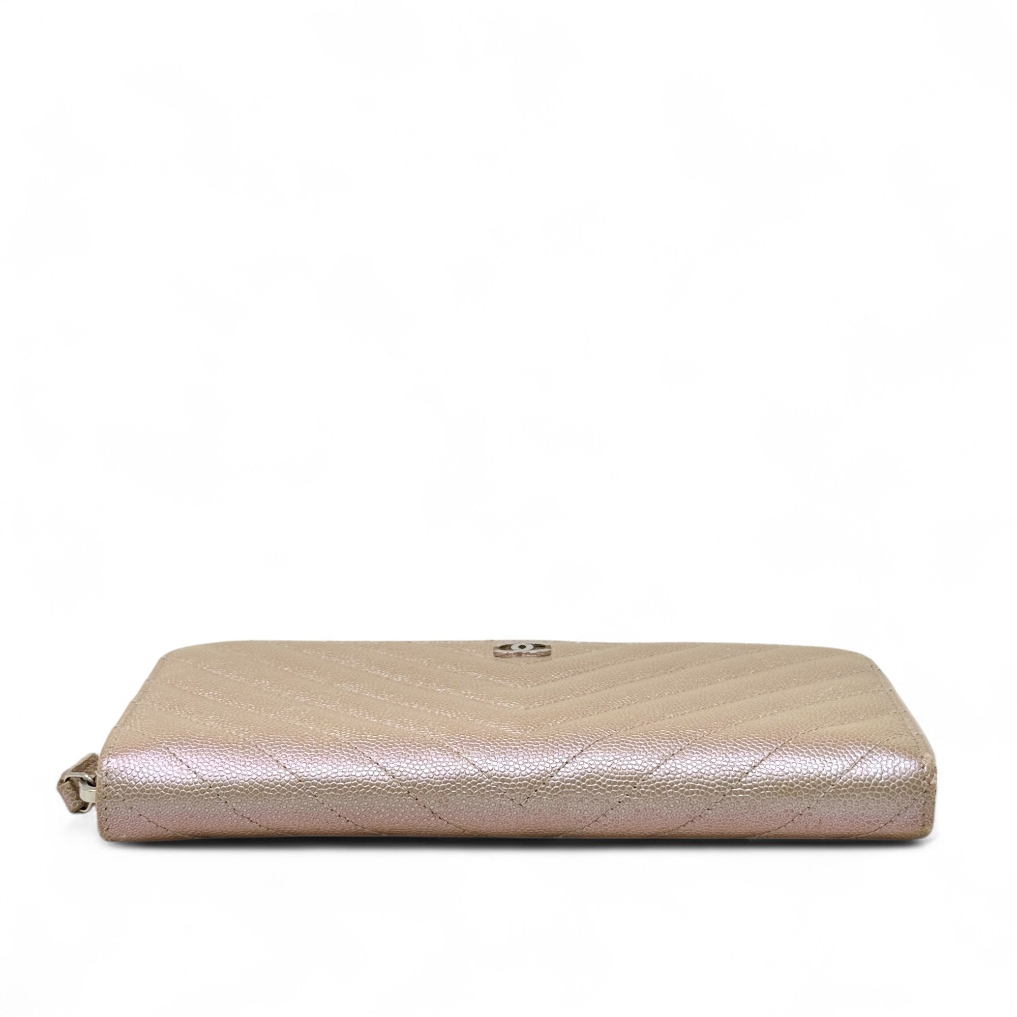 Chanel 17B Rose Gold Chevron Zip Wallet